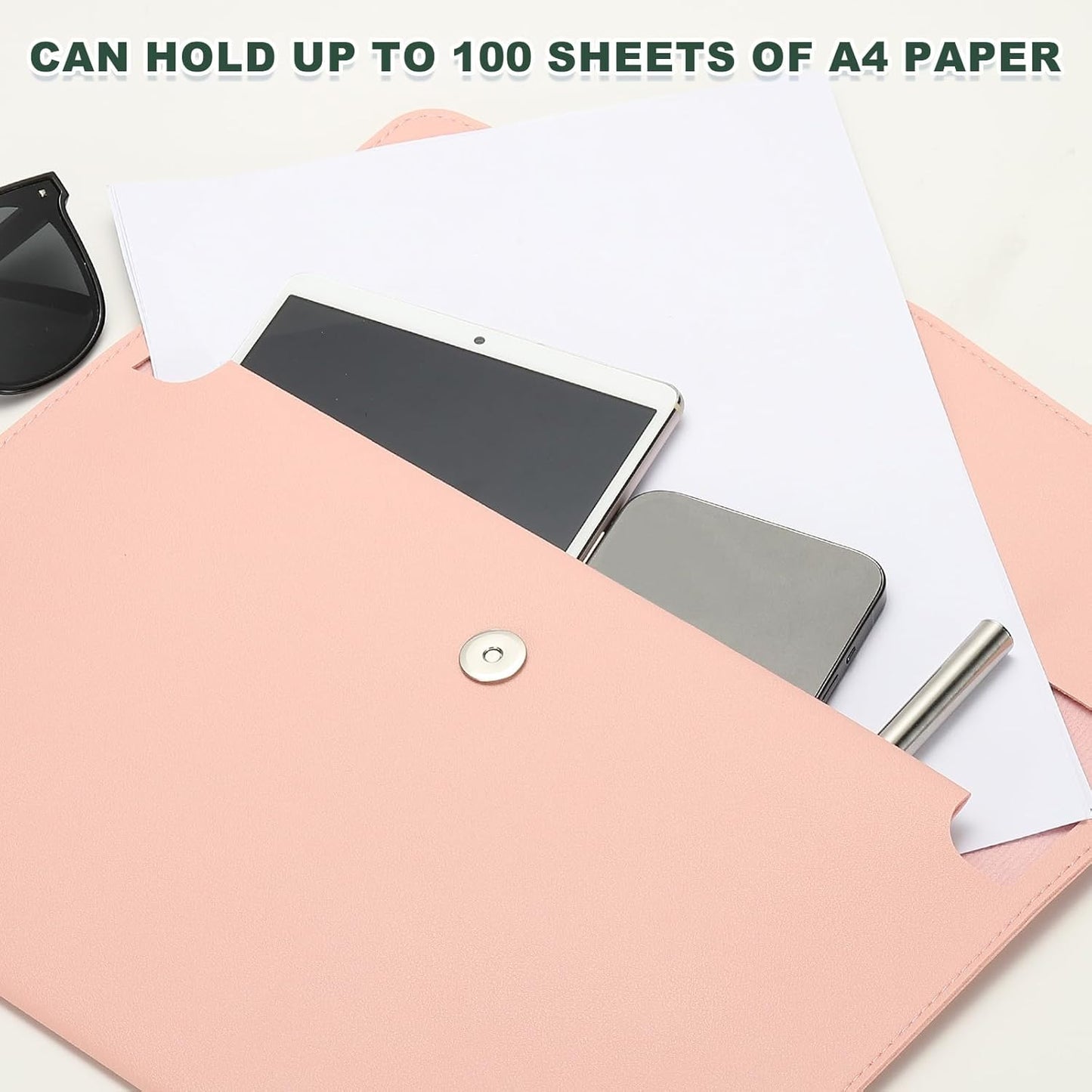 PATIKIL PU Leather A4 File Folder, Document Holder Filing Organizer Portfolio Envelope Folder Case with Snap Closure for Letter Receipt Style 2, Pink