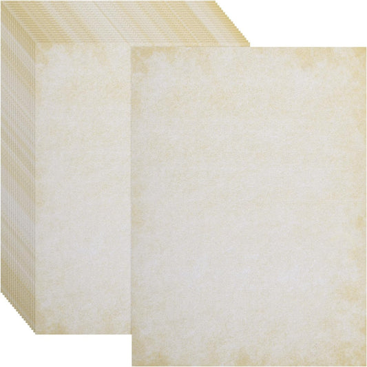 MECCANIXITY 24 Sheets Vintage Cotton Paper Printer Edge Paper Thick 120 GSM, Classic for Letter Writing, Invitations, Wedding-8 x 11 Inch,Light Yellow