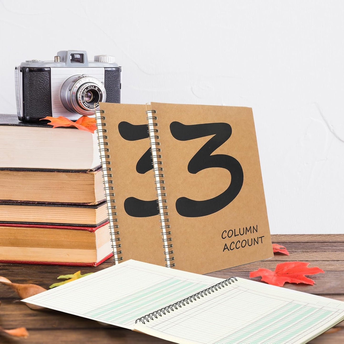 3 Pcs Accounting Ledger Book 3 Column 7 * 9.25inch Columnar Notebook Columnar Pad 3 Columns Kraft Paper Cover 100 Pages for Personal Use Small Business(50 Sheet)