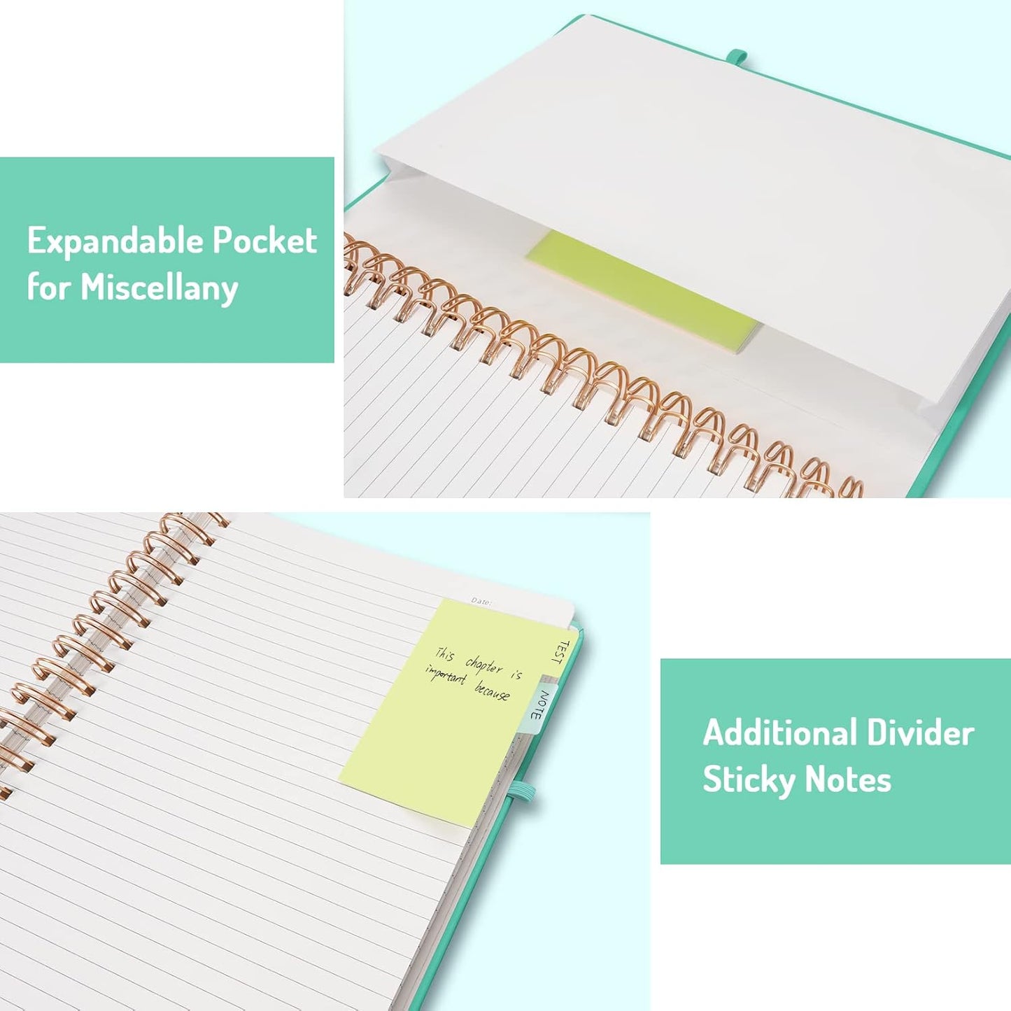 Forvencer Lined Spiral Journal Notebook with 300 Numbered Pages, B5 College Ruled Thick Journals for Writing with 100GSM Paper, Hardcover Notebooks with Contents for Work, School, Women, Men, Green