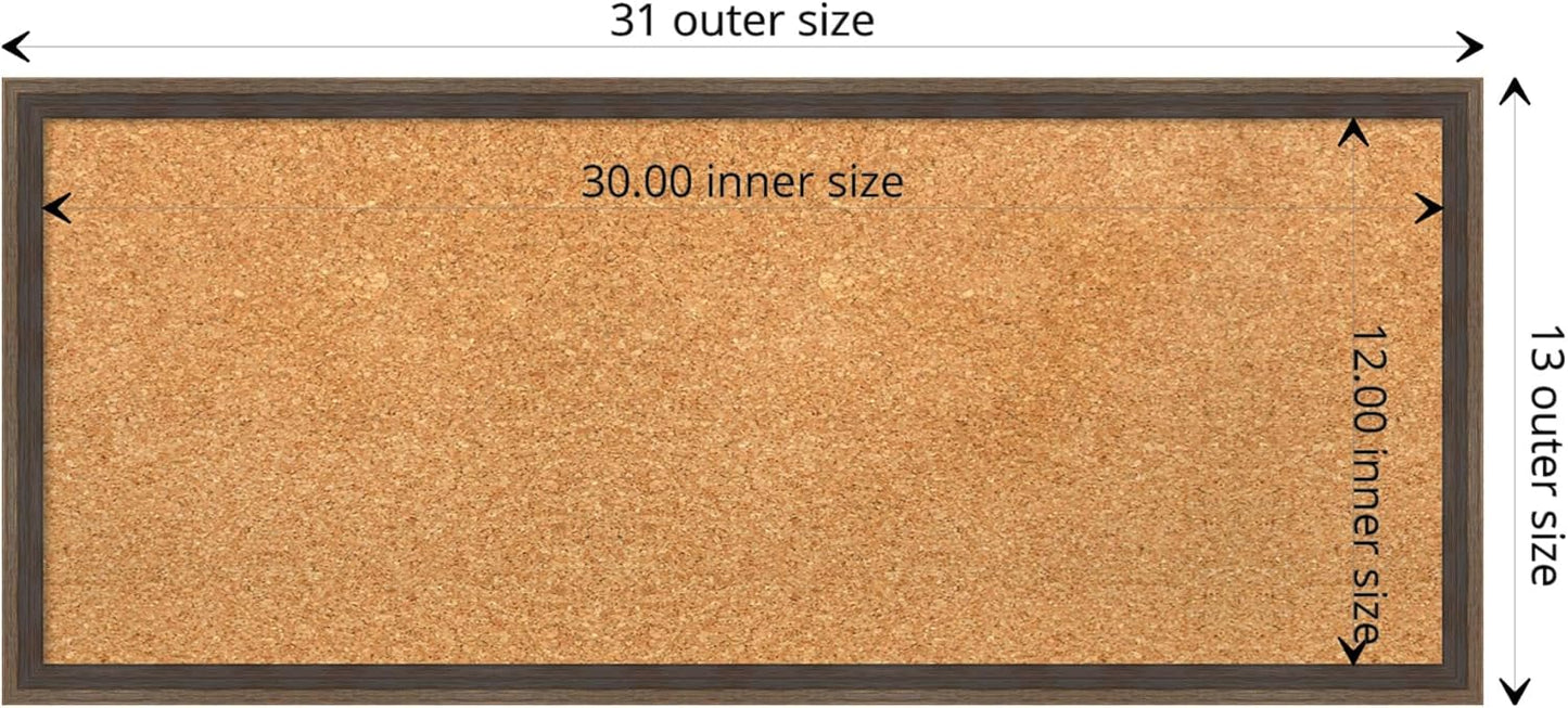 Amanti Art Natural Cork Board for Wall, 13x31 Vision Board with Brown Wood Frame, Medium Corkboard Office Decor for Home Organization, Modern Contemporary Corkboard Pinboard to display items for home