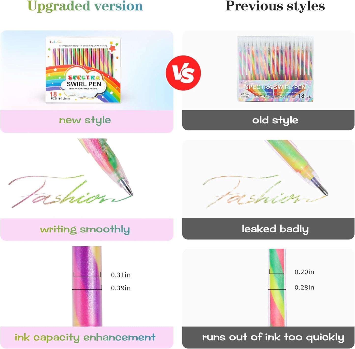 LIULIUCAI 18 Pack Rainbow Gel Pens with Upgraded Tip，Magic 3 Color Mixing Gel Pens Set, Glitter/Neon/Pastel for Adult Coloring Books, Journaling, Doodling, Stable Colorful Art Supplies