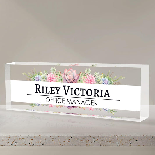 Personalized Name Plate for Desk, Custom Desk Name Plate, Acrylic Name Plate Office Desk Accessories, Personalized Office Gifts for Coworkers Teachers, Employee Appreciation Gifts (A-Victoria)
