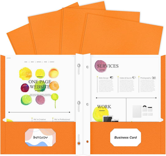 50 Pack Two Pocket Folders Business Card Holder Paper Folders with Prongs for School Office Filing Cabinet Resume Portfolio (Orange)