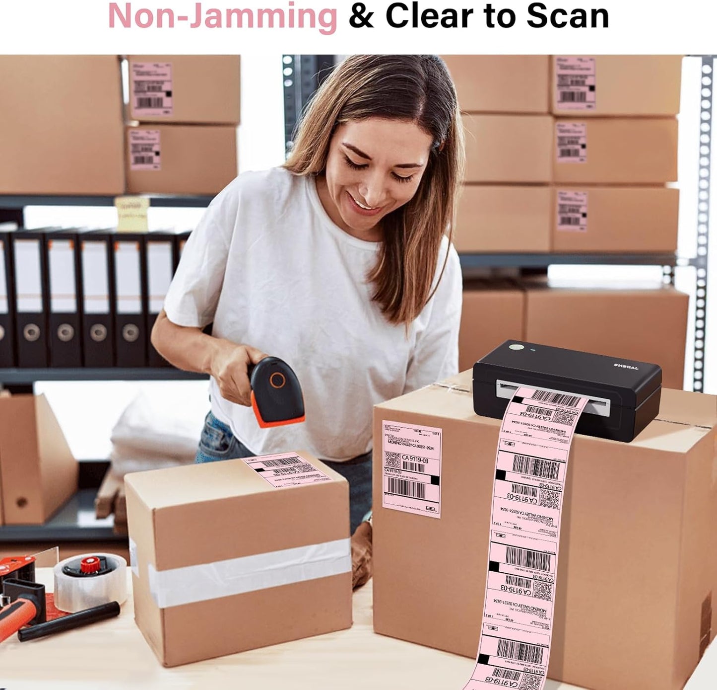 Thermal Shipping Labels 4x6-250 Labels Fan-Fold, Mailing Postage Paper for Thermal Printers, Strong Adhesive, Jam-Free, Compatible with JADENS, Rollo, Munbyn, for Office & Home, Pink