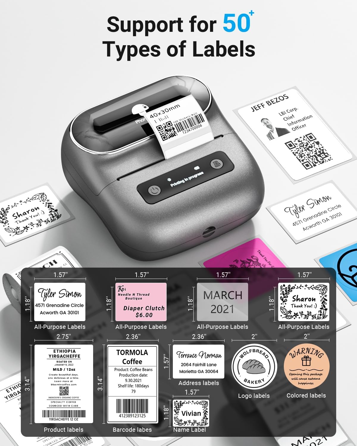 Phomemo Label Printer, M220 Thermal Bluetooth Barcode Label Maker, for Home, Office, School, Compatible with Phone & Laptop