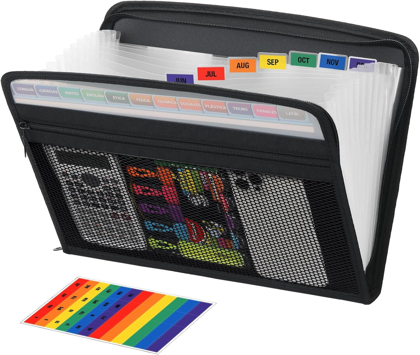 H4D Zippered Accordion File Organizer with Front Mesh Pouch, 13 Pocket Expanding File Folder, Fit for Documents Letter Size A4 Papers, Clear