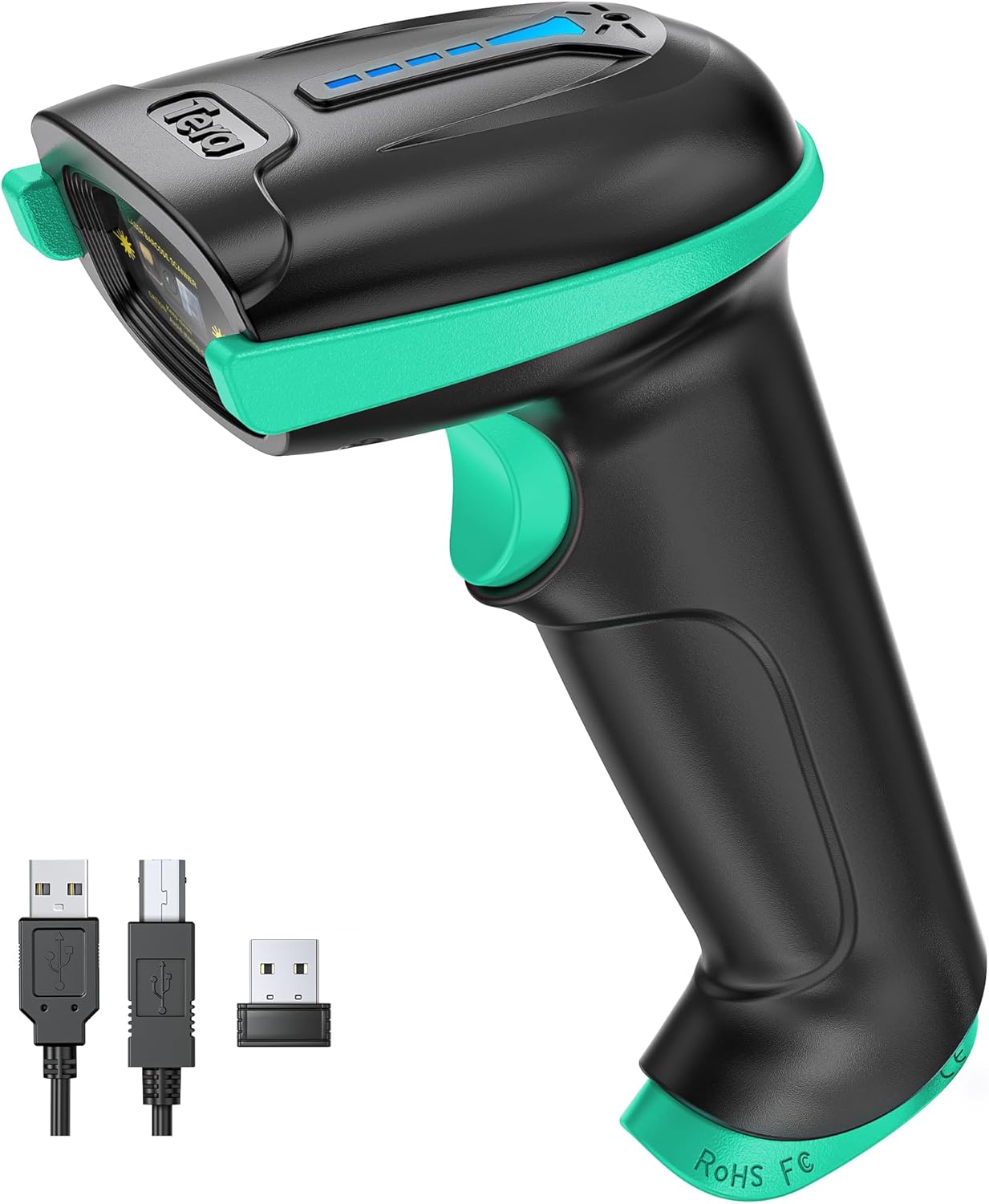 Tera Barcode Scanner 1D Wireless with Battery Level Indicator Versatile 2-in-1 (2.4Ghz Wireless+USB 2.0 Wired) 328 Feet Transmission Distance Rechargeable Barcode Reader USB Handheld Bar Code Scanner