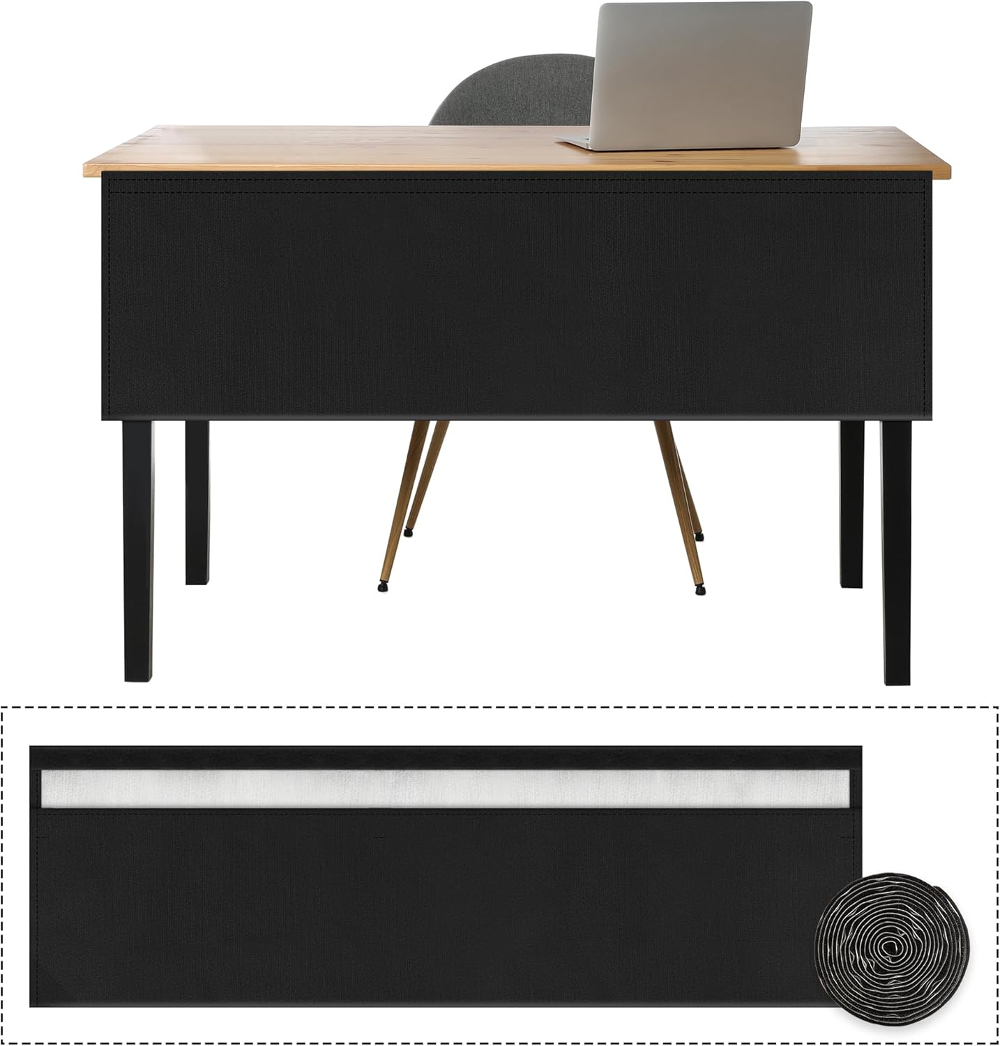 Under Desk Privacy Panel with Cable Management Organizer Sleeve Self-Adhesive Modesty Panel for Cord Organizer Pockets and Desk Skirt for Home Office or Standing Workstation (48 in)