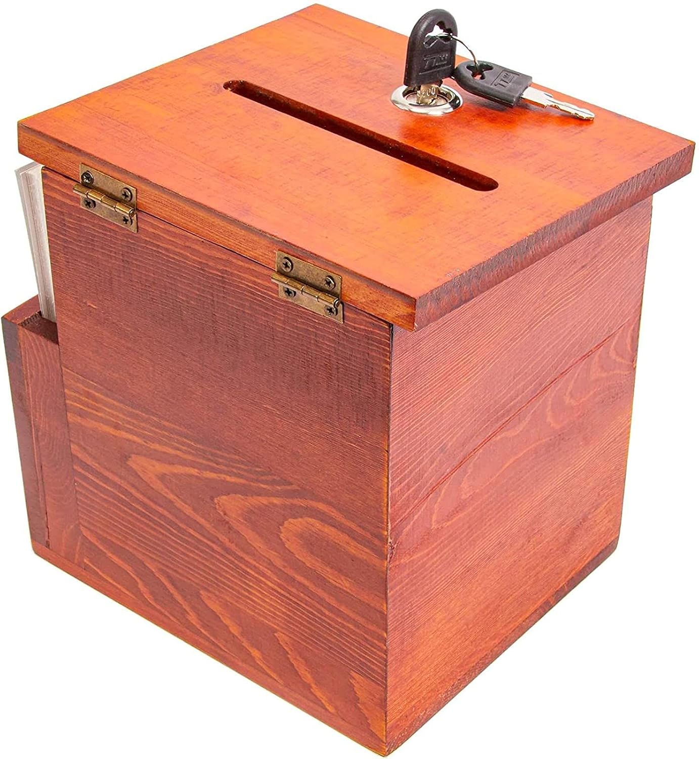 Juvale Suggestion Box with Slot & Lock - 7.5 x 7.1 x 5.5 in, Brown Rustic, 50 Blank Cards, Pen & 2 Keys - Drop Box with Lock