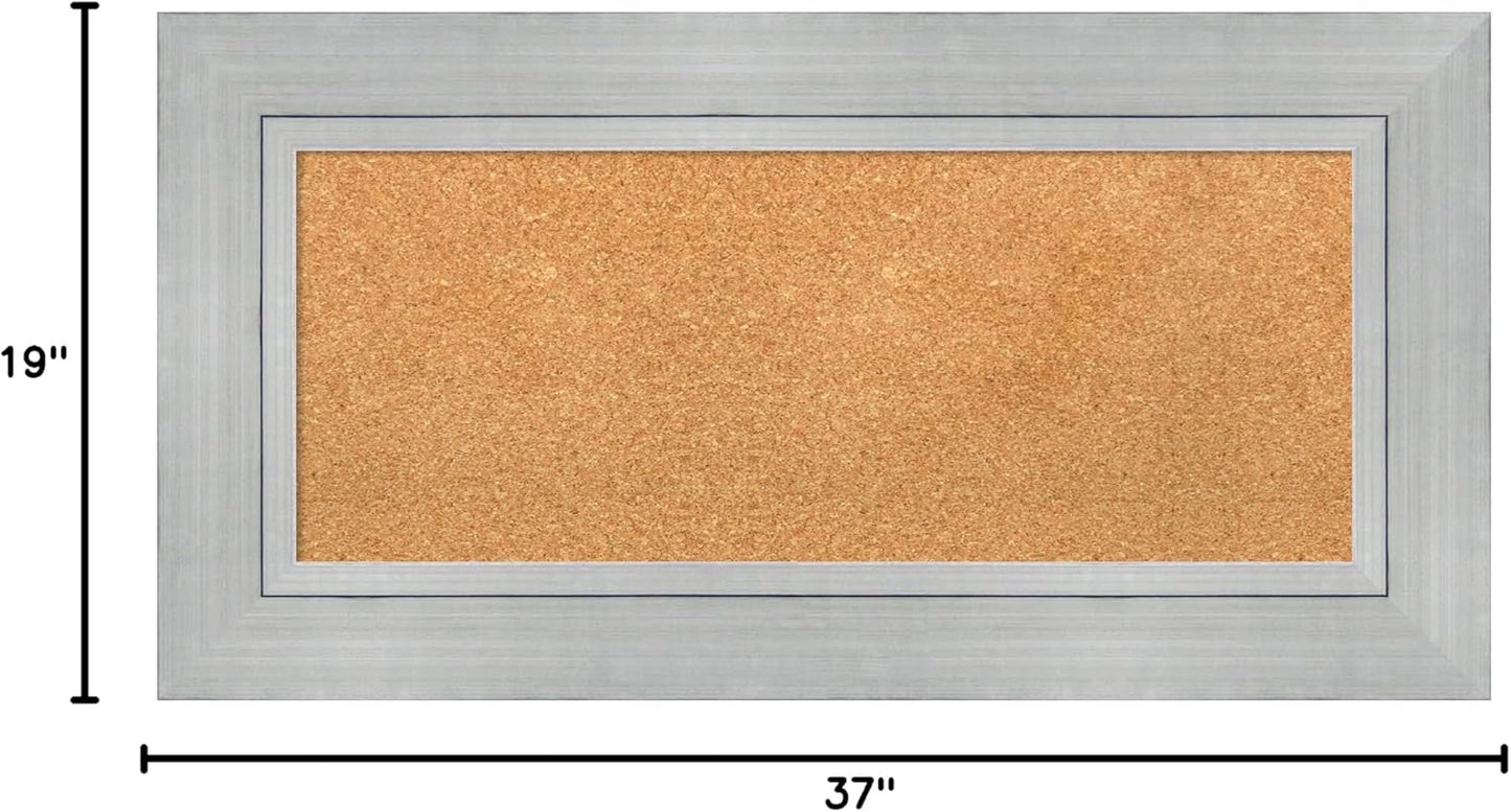 Amanti Art Natural Cork Board for Wall, 19x37 Vision Board with Silver Wood Frame, Medium Corkboard Office Decor for Home Organization, Casual Corkboard Pinboard to Display Items for Home