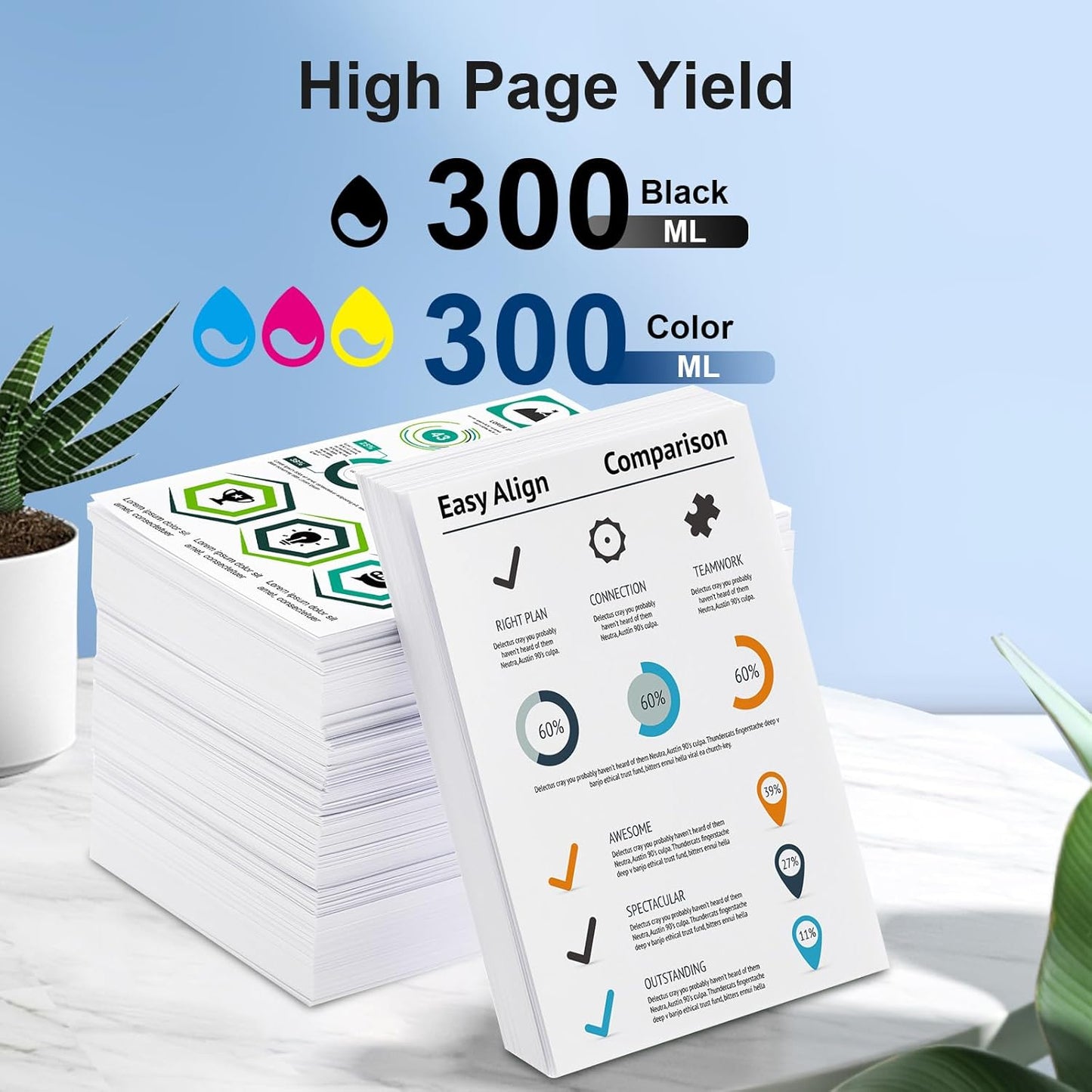 738 738XL Ink Cartridges 4-Pack with Chip Replacement for HP 738 498N8A 676M6A 676M7A 676M8A DesignJet Ink Cartridge - 300ML for DesignJet T850 T950 Wide Format Printer Plotters (4-Pack, BK/C/M/Y)