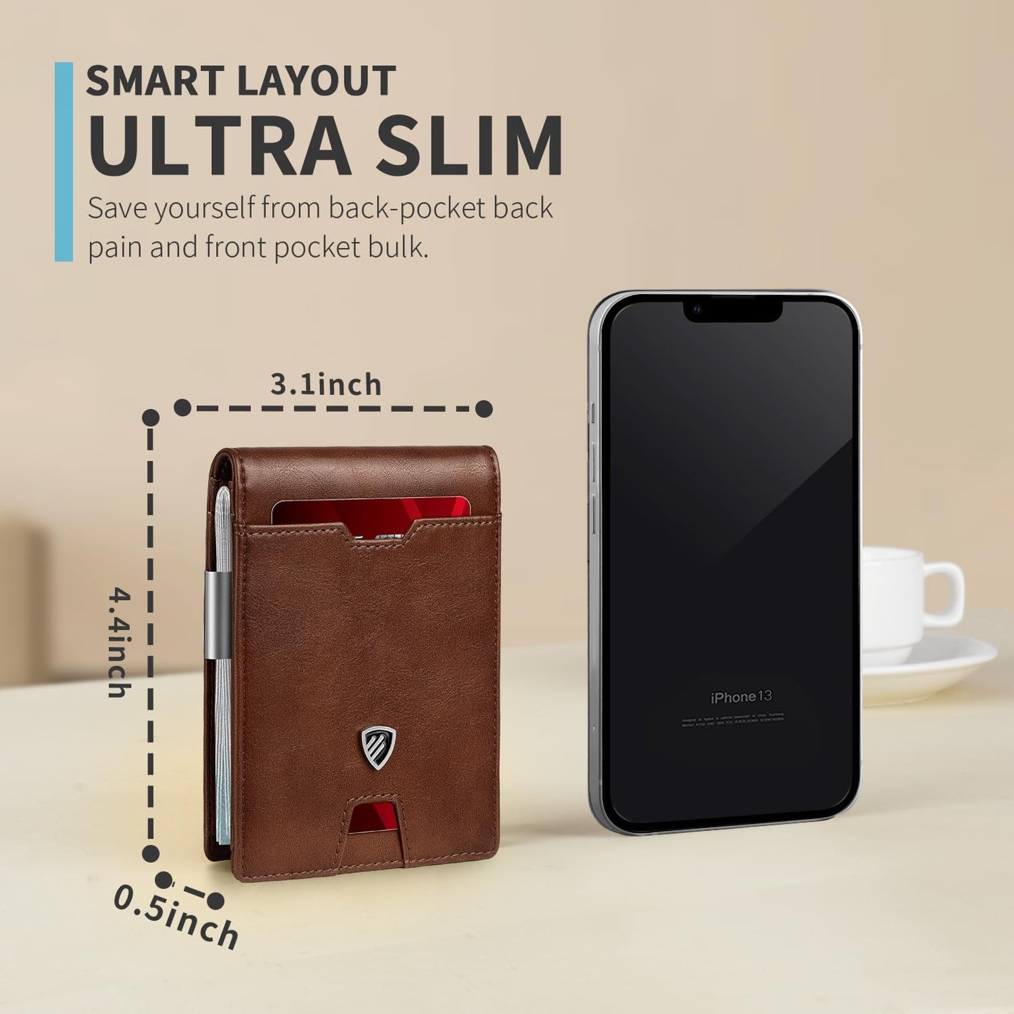 RUNBOX Mens Slim Wallet with Money Clip RFID Blocking Bifold Credit Card Holder for Men with Gift Box