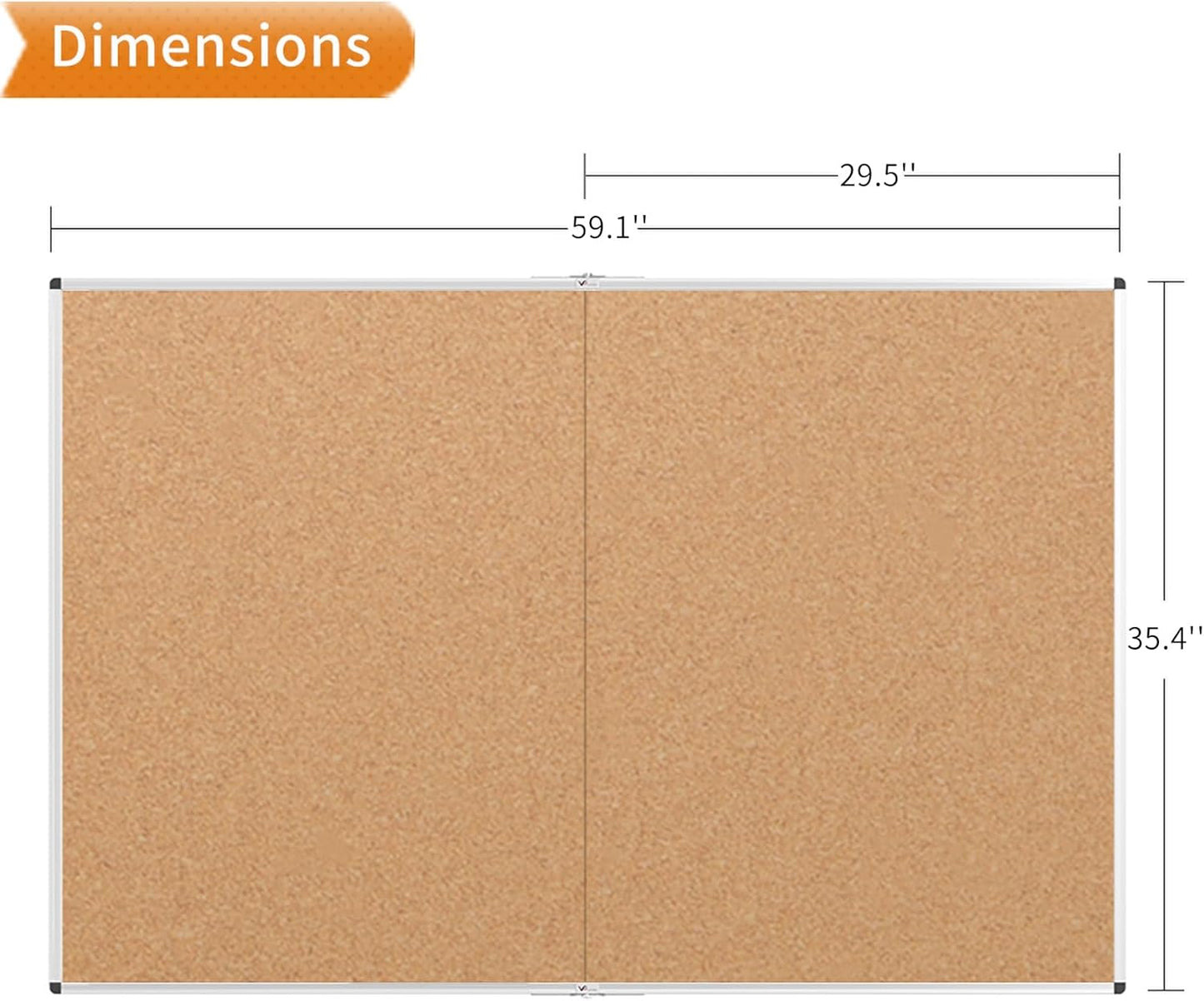 VIZ-PRO 60" x 36" Large Cork Bulletin Board, Foldable & Wall-Mounted Notice Pin Board with Silver Aluminum Frame, for School Home Office - 5' x 3' Corkboard