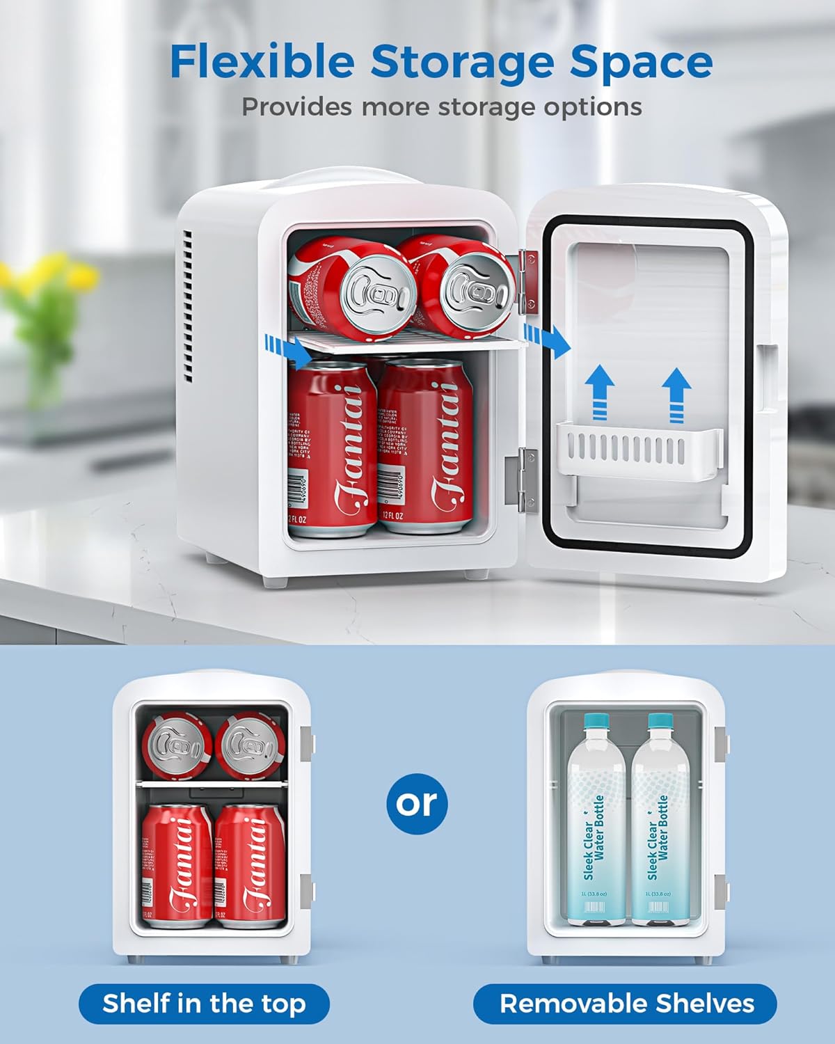 4L/6 Cans Mini Fridge, Portable Compact Refrigerator, Small Skin Care Fridge, Food and Drinks, Small Cooler for Bedroom, Dorm, Car, Office, White