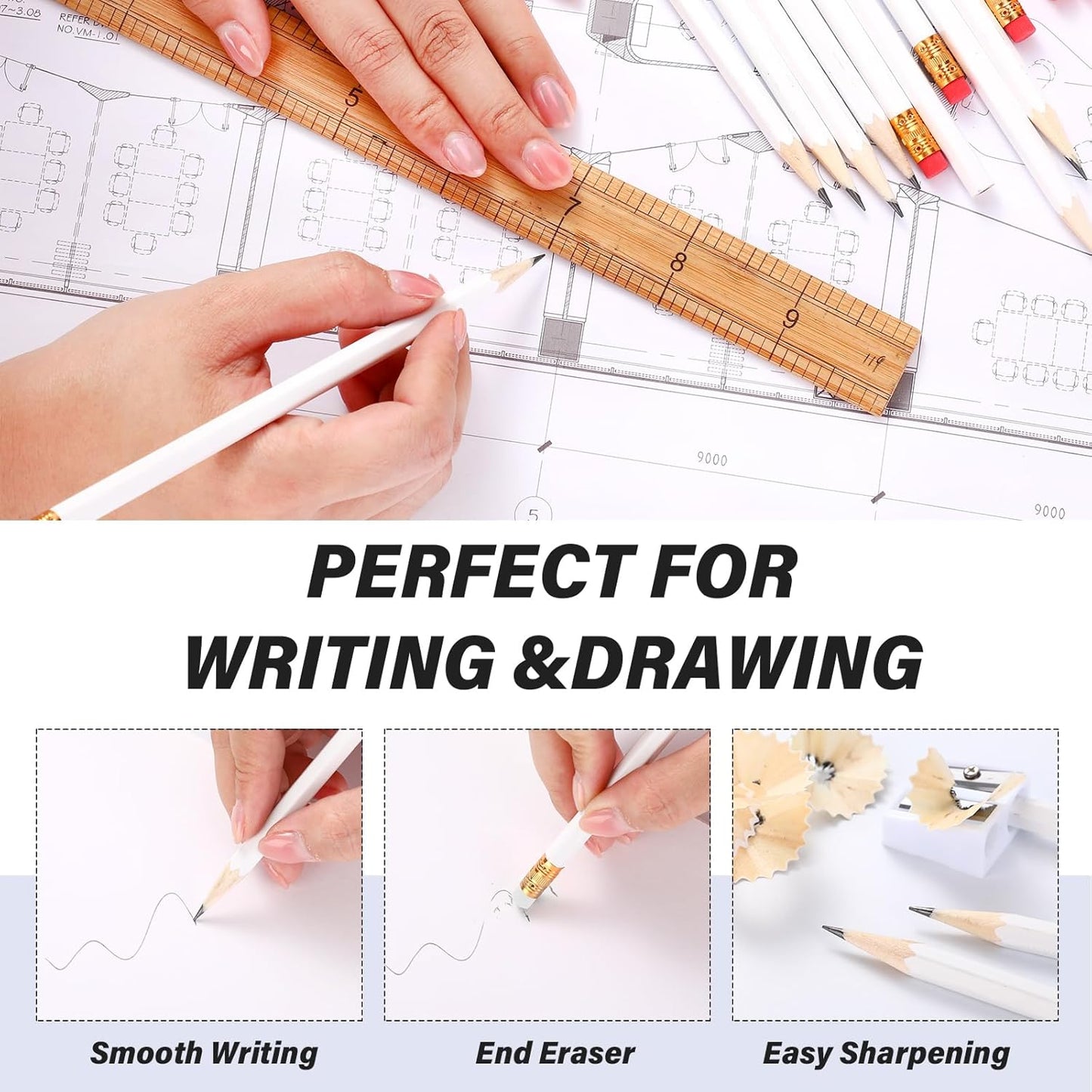 TecUnite 60 Pcs HB Pencils #2 Unsharpened Wood Cased Pencils with Eraser Hexagonal Pencil Cute Graphite No 2 Pen for Adults Gifts Exam School Office Sketching Learning(Blue Green Series, Gold)