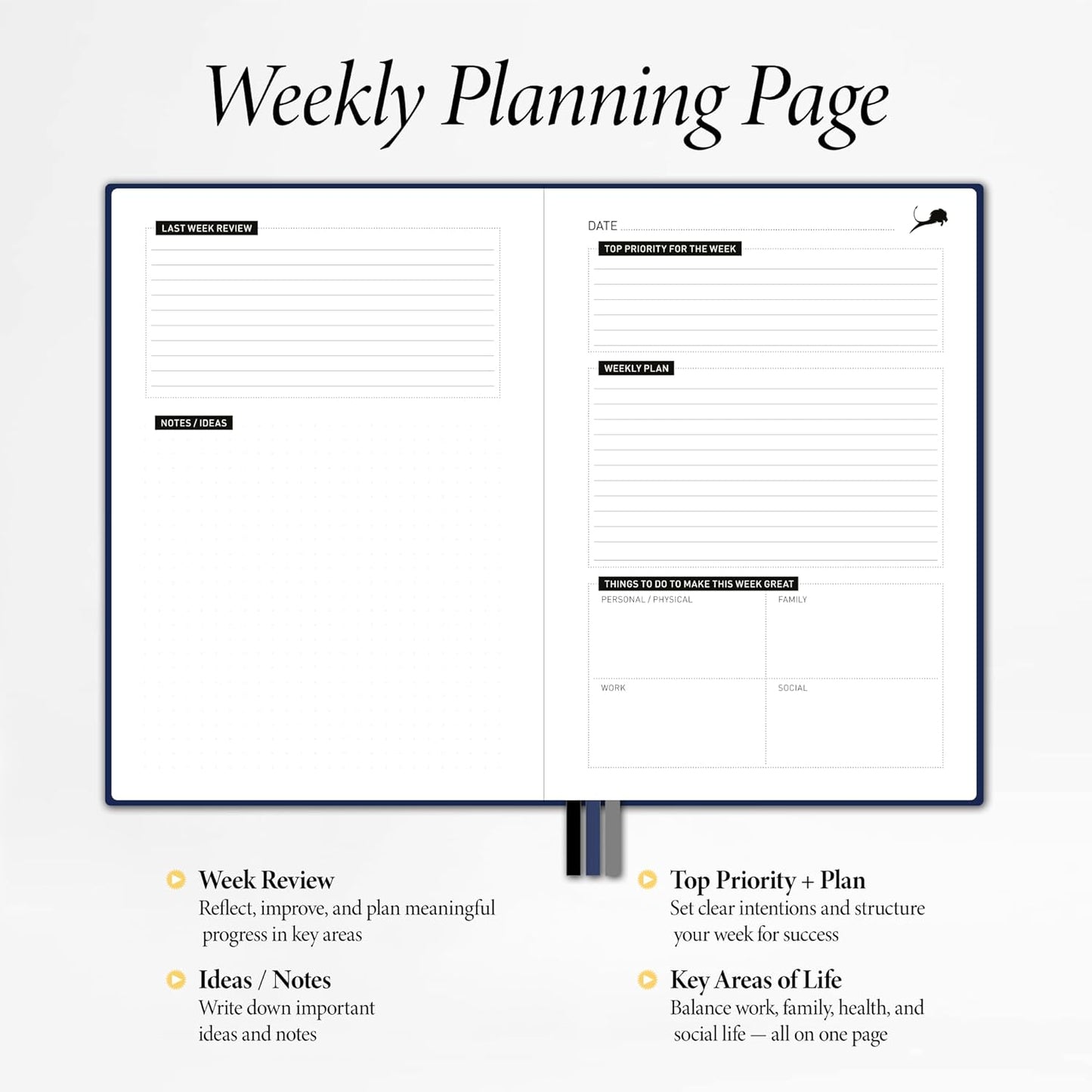 Undated Day Planner & Calendar – 6-Month Life Organizer for Productivity, Time-Management & Focus | 24-Hour Hourly Agenda for Men & Women, Vegan Leather Hardcover (Blue)