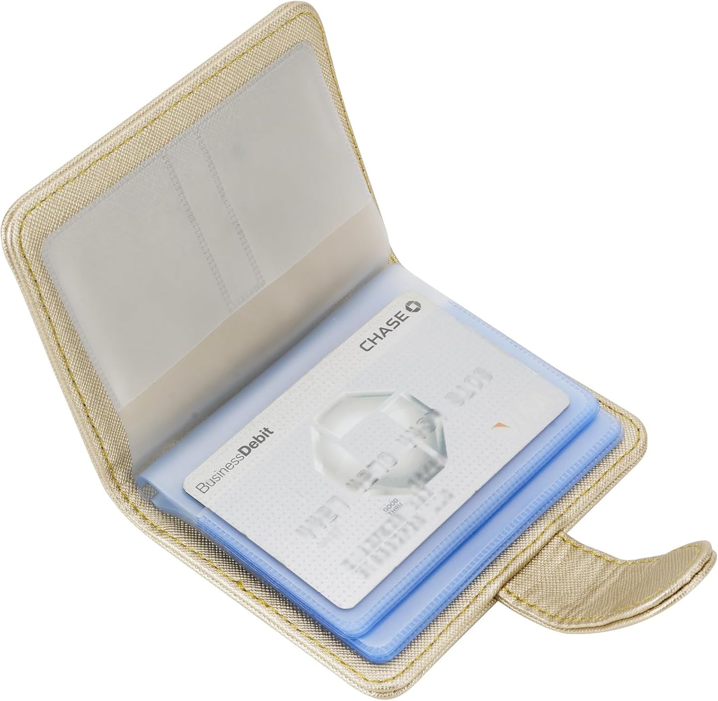 Wisdompro Credit Card Holder, Slim Leather RFID Blocking Wallet Debit Card Protector Organizer Case (20 Card & 7 Memory Card Slots)-Vertical Gold