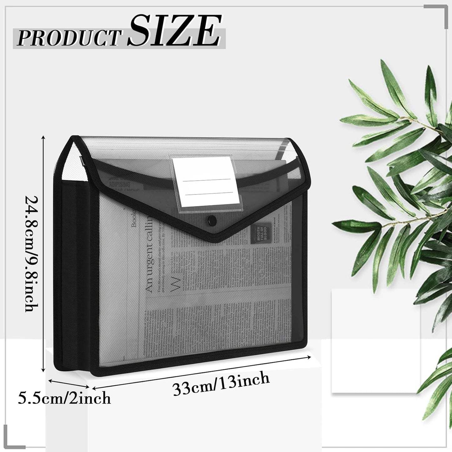 Teling 15 Pieces Plastic File Folders Envelope Expanding File Wallet Document Folder A4 Colorful Document Organizer with Button Closure and Pocket Waterproof File Pouch for Home Work (Black)