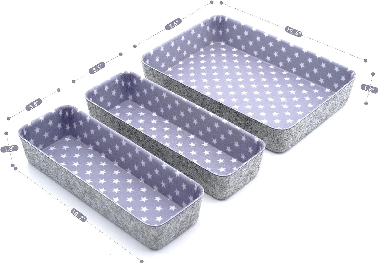 Welaxy Desk Drawer Organizer Bins with Modern Pattern Home Office Storage Bin Sturdy Small Sharrow Cozy Cubby Organize Box Gifts idea 3-Piece (Star)