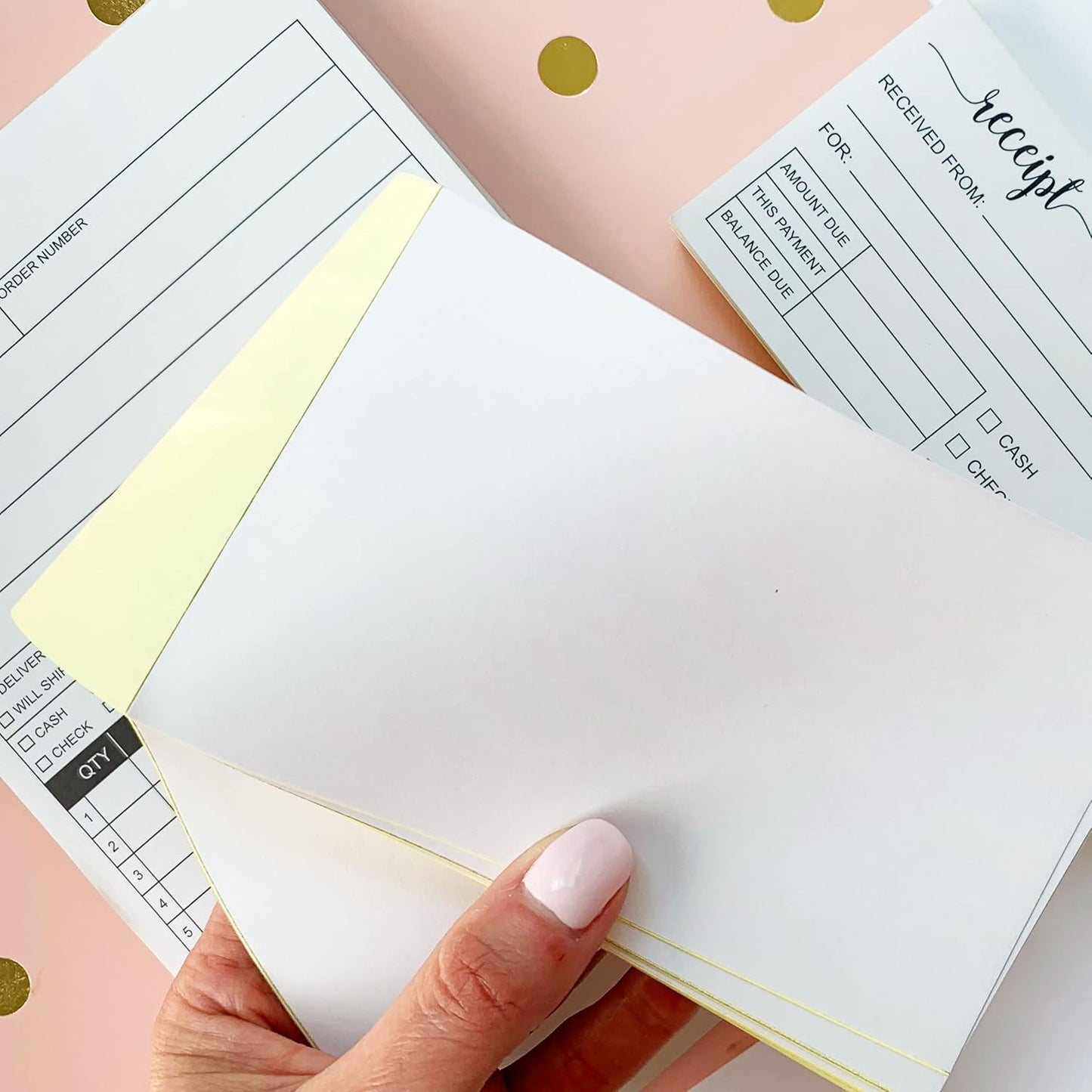 321Done 2-Part Blank Carbonless Pad, 4.25x5.5 Portrait, Made in USA, Handheld Duplicate Copy Booklet for Notes, Scratch Pad, Sketchbook, Craft Boutique Business Receipt (50 Sets) White/Yellow