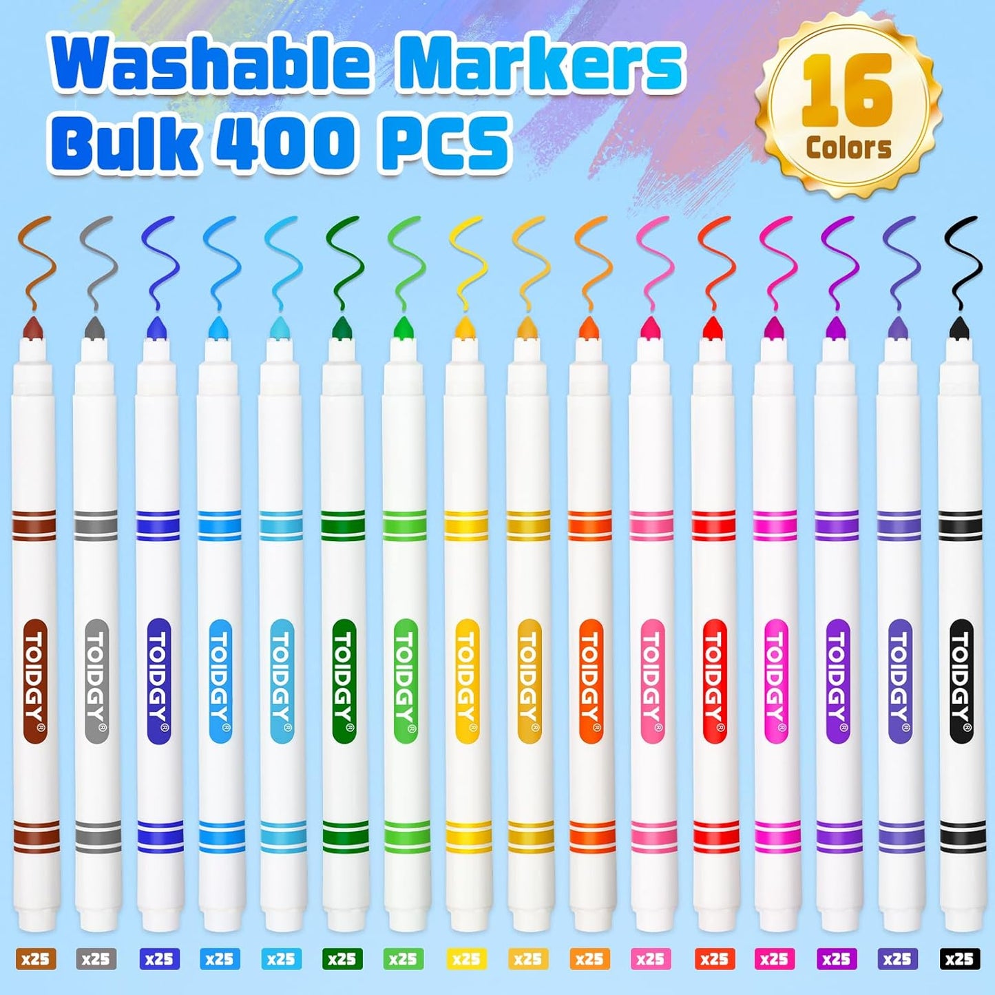 400 PCS Washable Markers for Kids, Colored Markers Bulk for School, Thin Marker Set in 16 Assorting Colors, Fine Line Marker with Conical Tip, Back to School Supplies, Classroom Must Haves