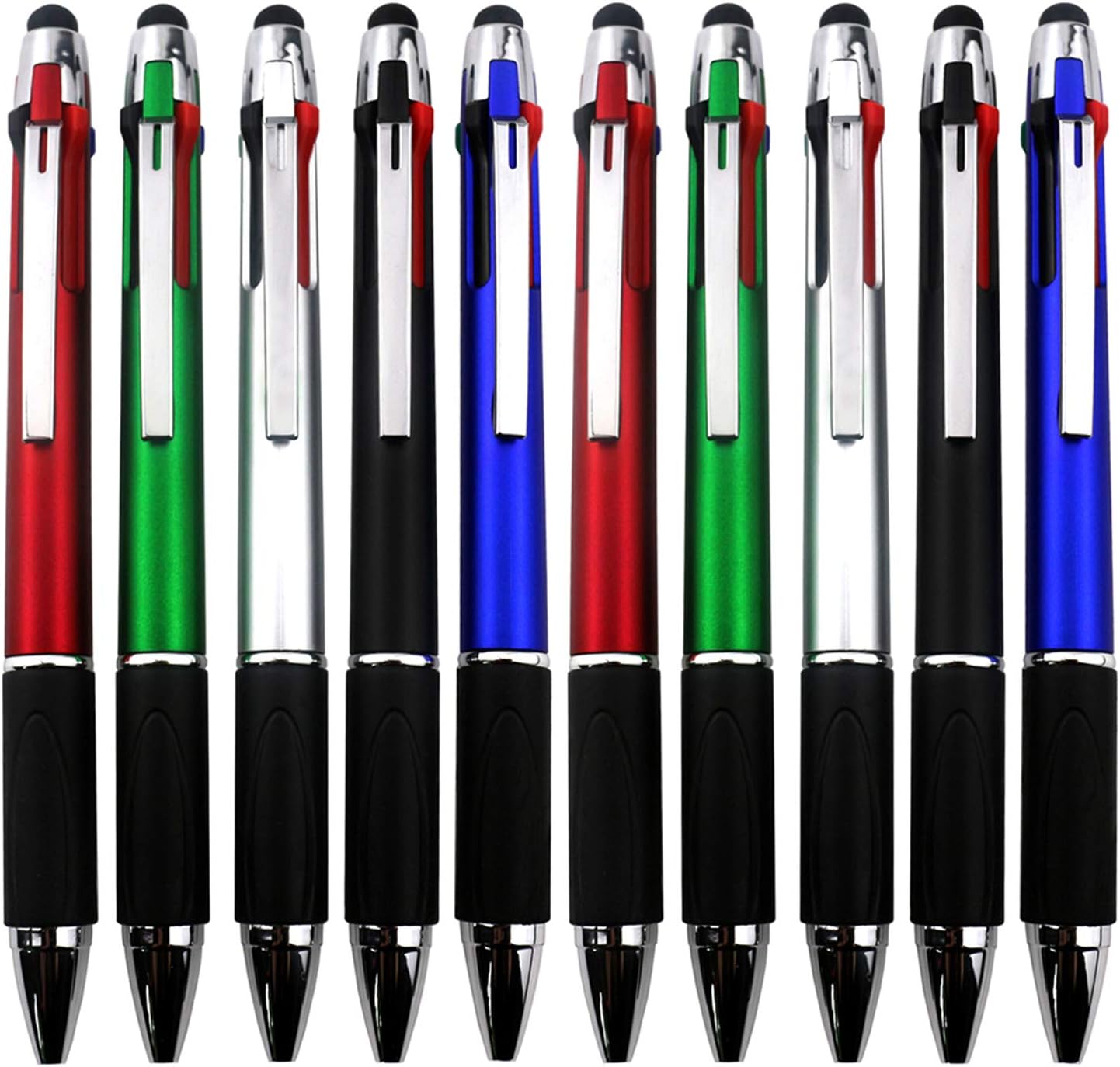 MiSiBao 4-Color Ballpoint Pen Multi Colored Pens in One Stylus Pens for Touch Screens Pens Medium Point(1.0mm) (10-Count)