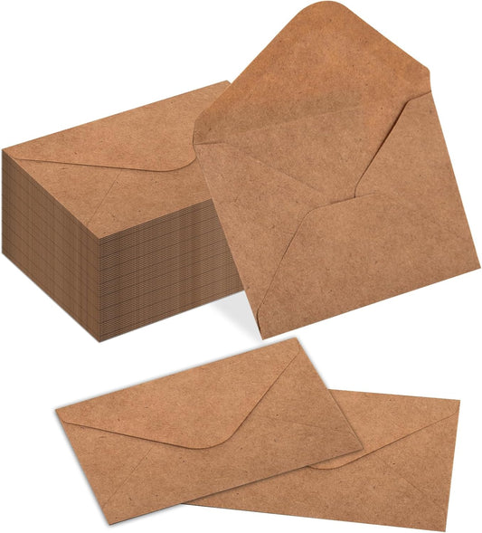 180 Packs Gift Card Mini Envelopes Small Envelope with Gummed Seal, Paper Business Card Envelopes, Bulk Tiny Envelope Pockets for Small Note Cards, 4 x 2.7 Inches (Kraft Brown)