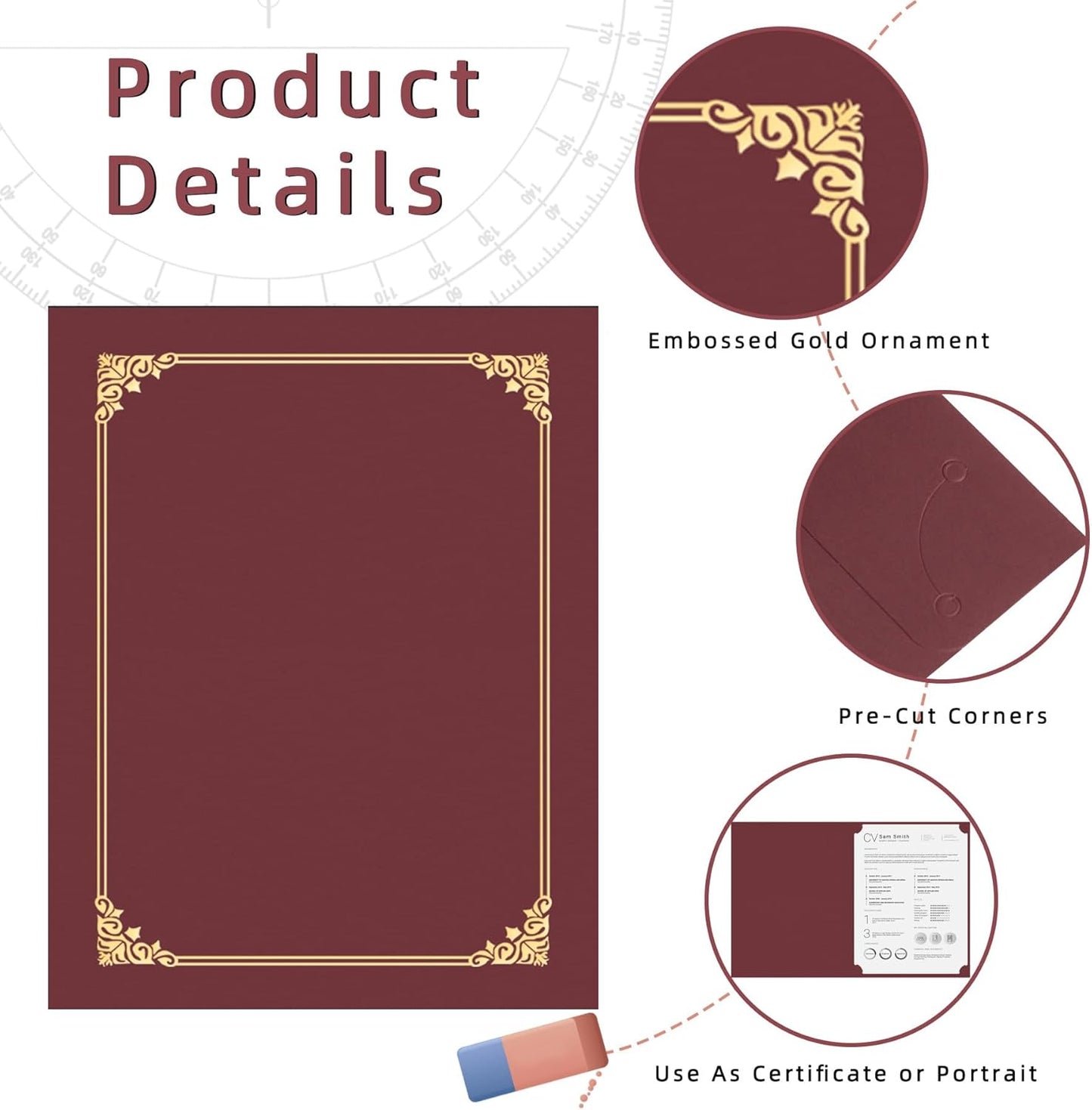 HAUTOCO 90 Packs Certificate Holders, Burgundy Diploma Holders, Document Award Covers Certificate Folders with Gold Foil Border for 8.5x11 Letter Size