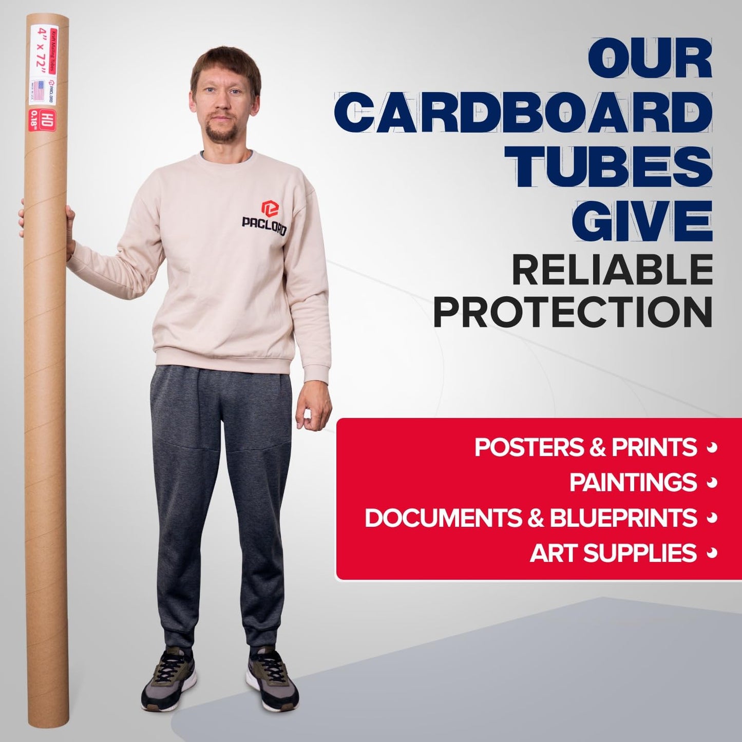 4" x 72" Heavy-Duty Reinforced Cardboard Mailing Tube, Pack of 4 Tubes with 8 Caps – Secure USPS Approved – Great for Shipping and Storing of Prints, Artwork, Posters or Documents