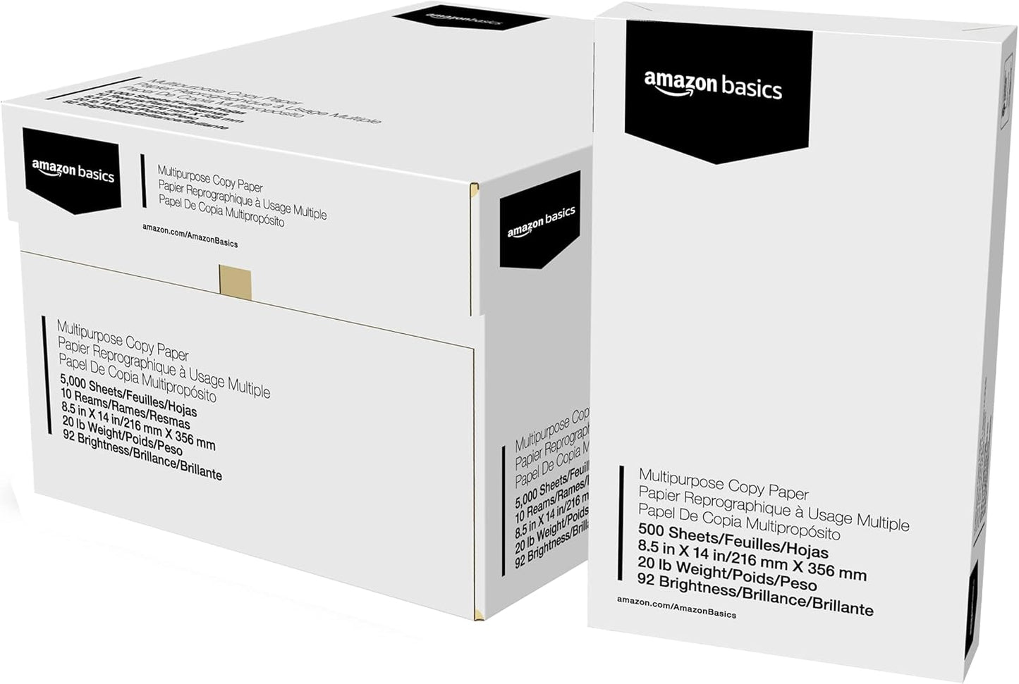 Amazon Basics Multipurpose Copy Printer Paper, 20 lb, 8.5 x 14 Inches, 10 Reams (5,000 Sheets), 92 Bright, White