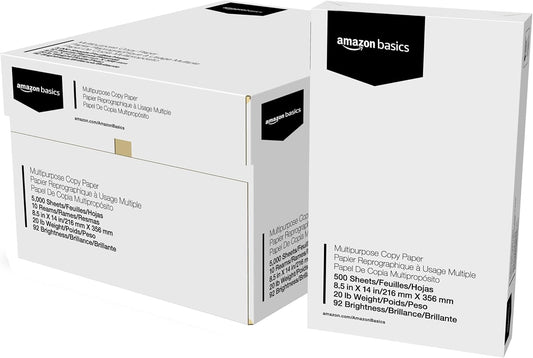 Amazon Basics Multipurpose Copy Printer Paper, 20 lb, 8.5 x 14 Inches, 10 Reams (5,000 Sheets), 92 Bright, White