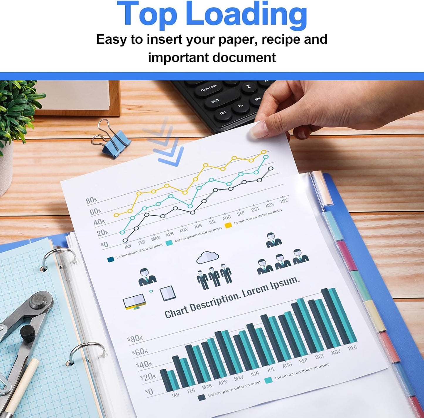 ReliThick 6 Set of 48 Pack Clear Sheet Protectors 8.5 x 11 Inch Page Protector for 3 Ring Binder with 8 Tabs Plastic Dividers for 3 Ring Binder, Insertable Index Page Divider Multicolor Tabs