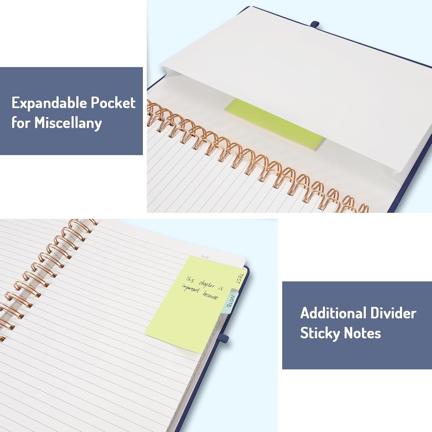 Forvencer Lined Spiral Journal Notebook with 300 Numbered Pages, B5 College Ruled Thick Journals for Writing with 100GSM Paper, Hardcover Notebooks with Contents for Work, School, Women, Men, Navy