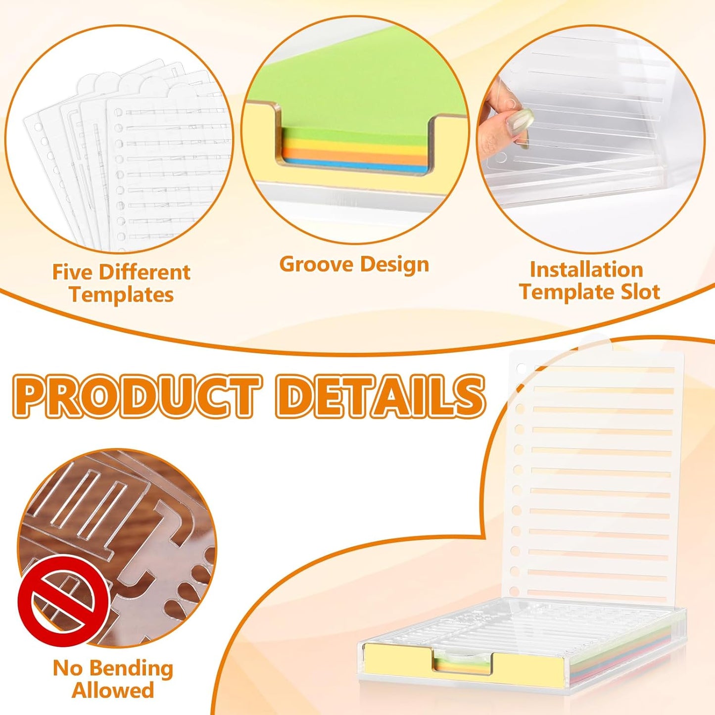 4" x 6" Sticky Notes Holder with 5 Different Stencil & 100 Sheet Post It Notes Clear Acrylic Self-Stick Sticky Note Dispenser Post It Note Holder Memo Organizer for Classroom Office Desk Organizer