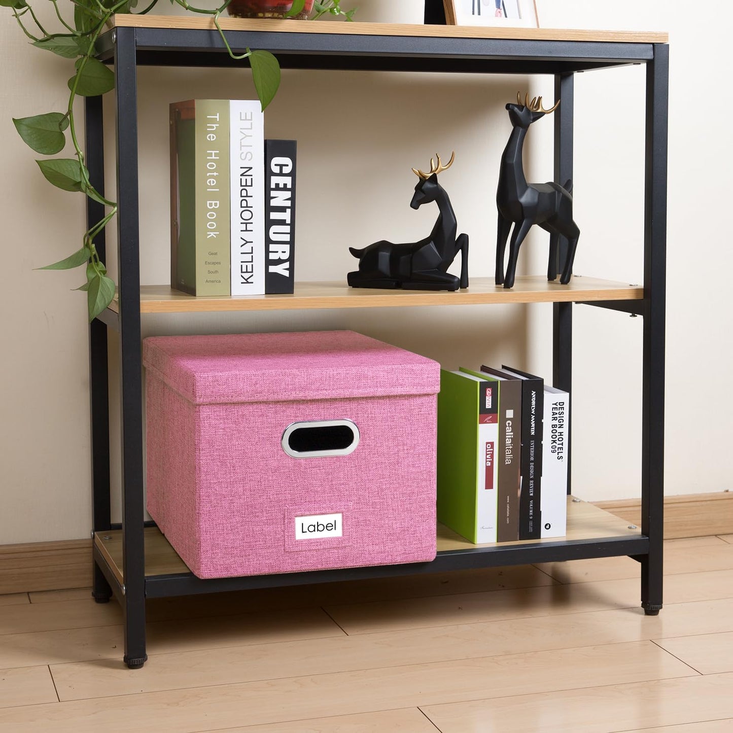 PRANDOM File Organizer Box - Set of 2 Collapsible Decorative Linen Filing Storage Hanging File Folders with Lids Office Cabinet Letter/Legal Size Pink (17x14x11.2 inch)