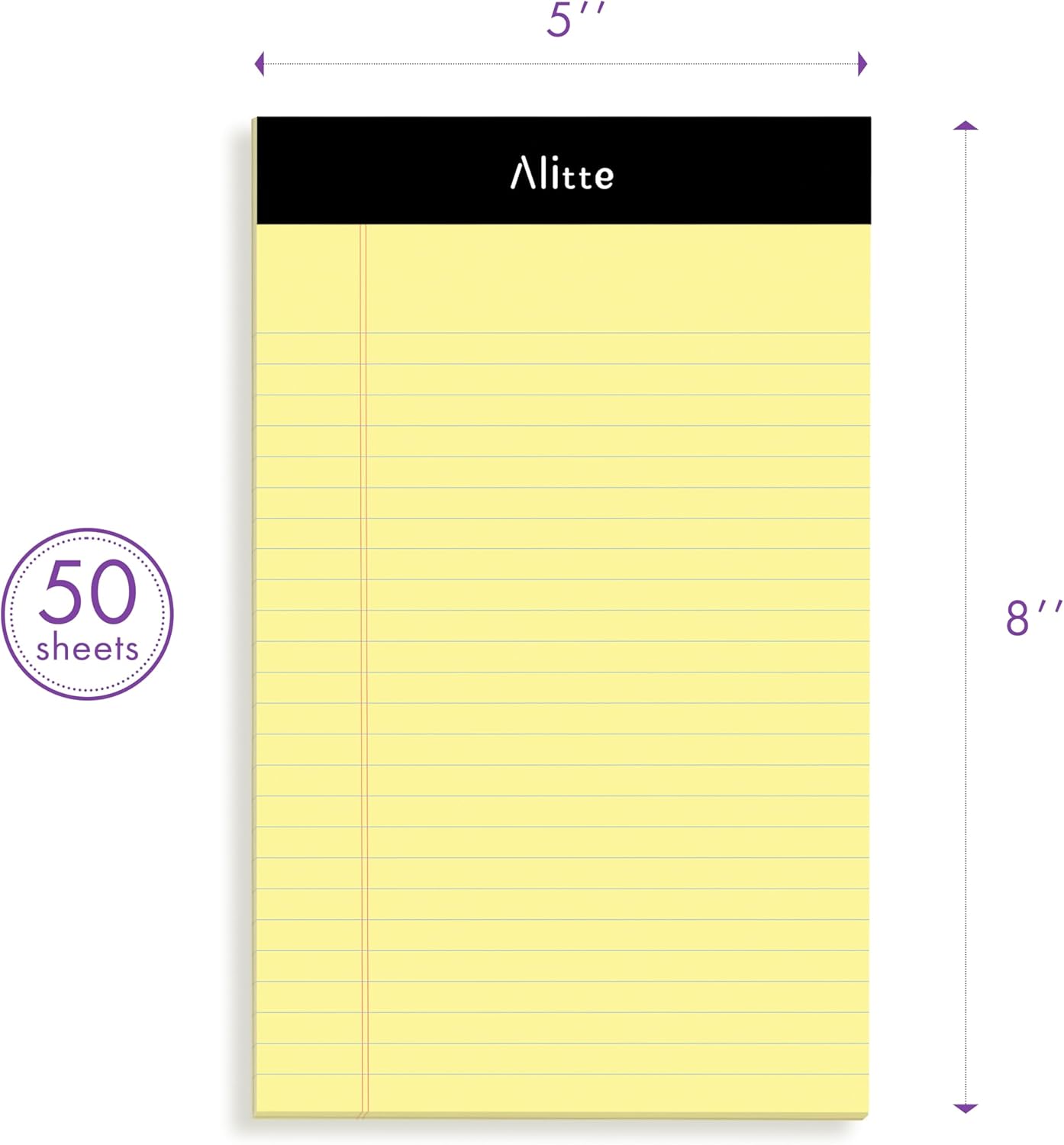 Yellow Legal Notepads 5x8, Pack of 6 - Perforated Narrow Ruled Writing Pad - Premium Thick Paper, No Ink Bleeding - Blank Legal Pads For Home, Office, School, Business - 50 Sheets Per Notebook