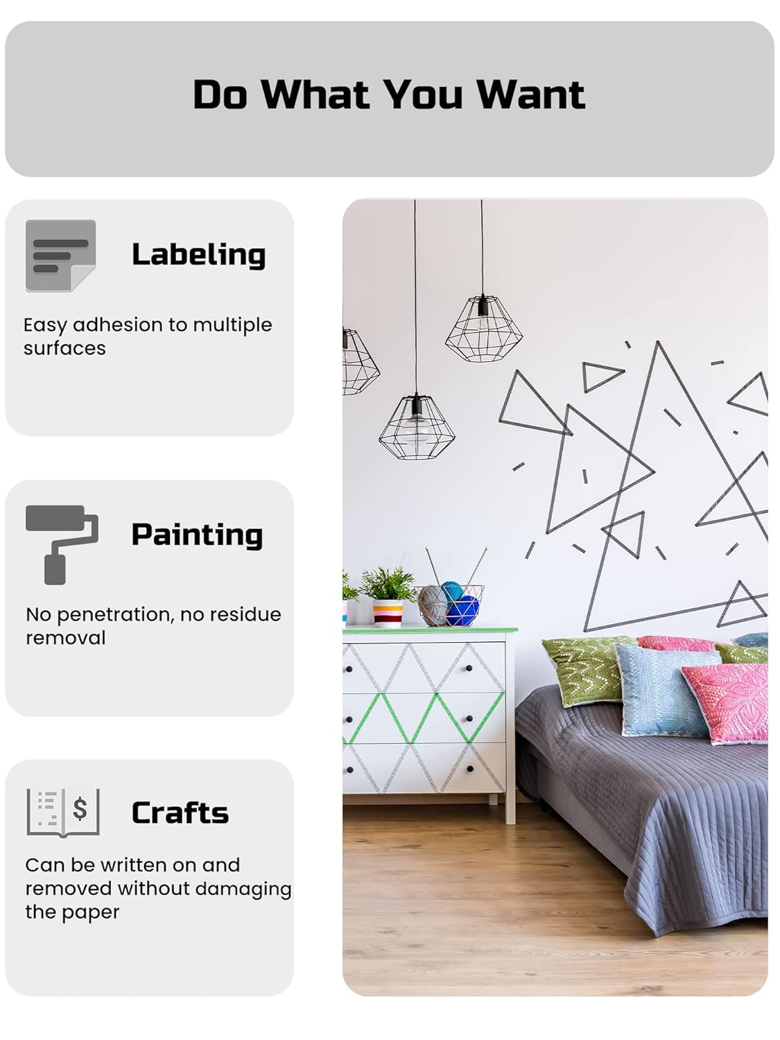 Lichamp Blue Painters Tape, 1 Pack 1.9 inch by 55 Yards Paper Tape, Blue Tapes for Crafts Arts