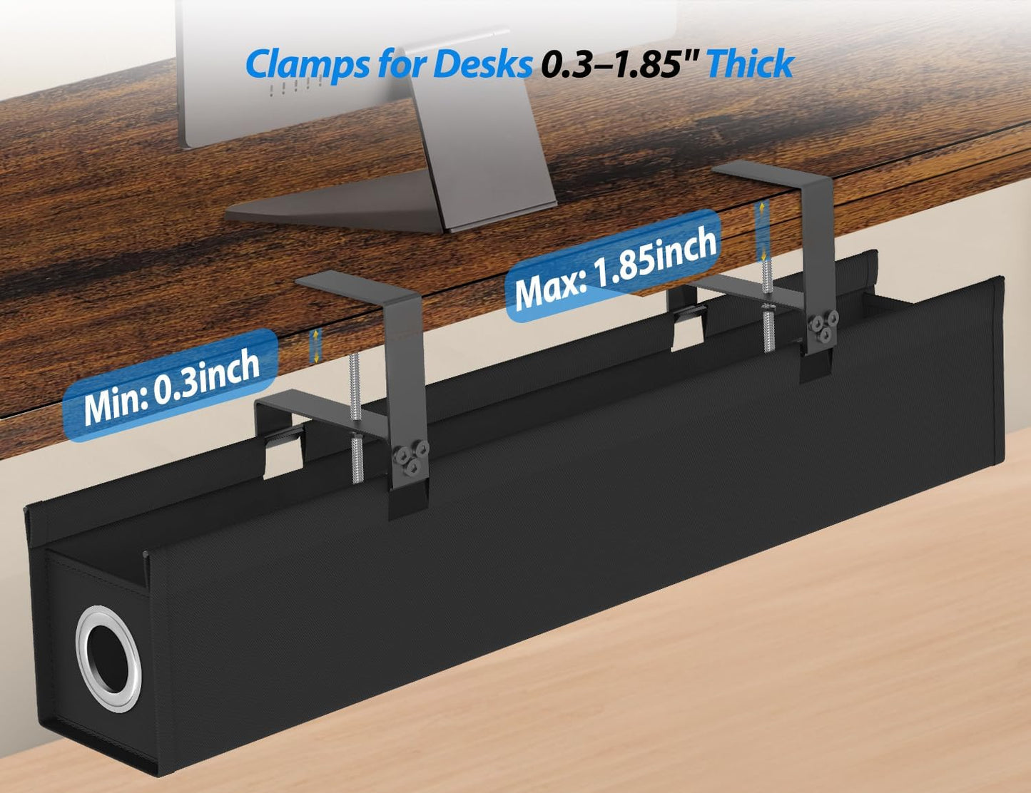 Under Desk Cable Management Tray, Premium Oxford Fabric Desk Cable Organizer with No-Drill Installation, Large Capacity Clamp/Screw Mount Wire Management Tray for Home Office Study