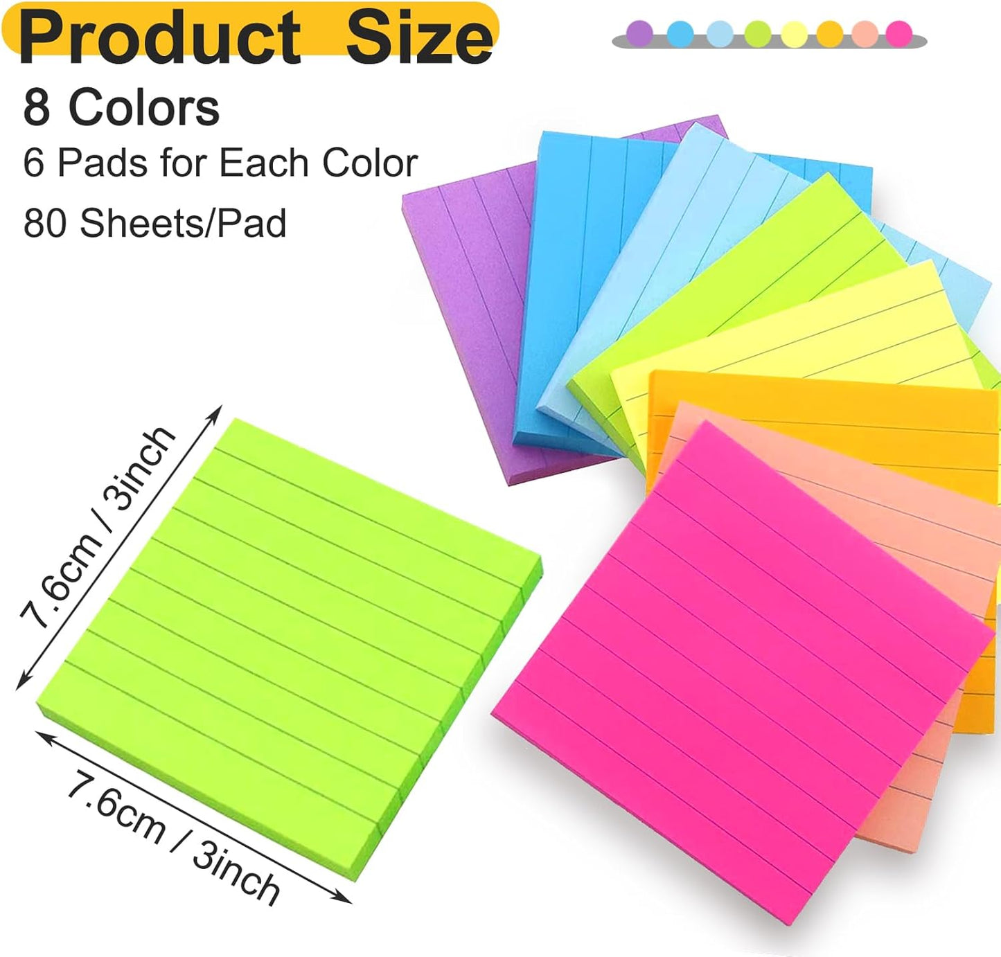 48 Pack 3840 Sheets Pop Up Sticky Notes Lined 3x3 inch Self-Stick Notes Pads Post Lined Sticky Note Pads Accordion Pop Up Notes Refill for Dispenser Home Office School, 80 Sheets/pad (Bright Color)