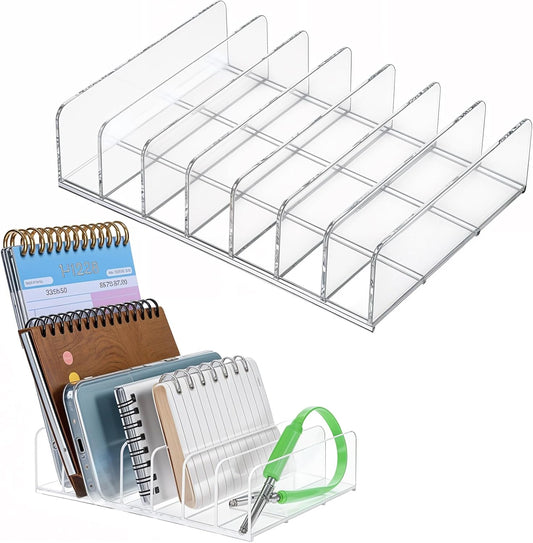 2 Pcs Acrylic Mail Holders, Desktop Organizer Sorters with 7 Compartments, Clear Letter Organizer for Office, Home, School