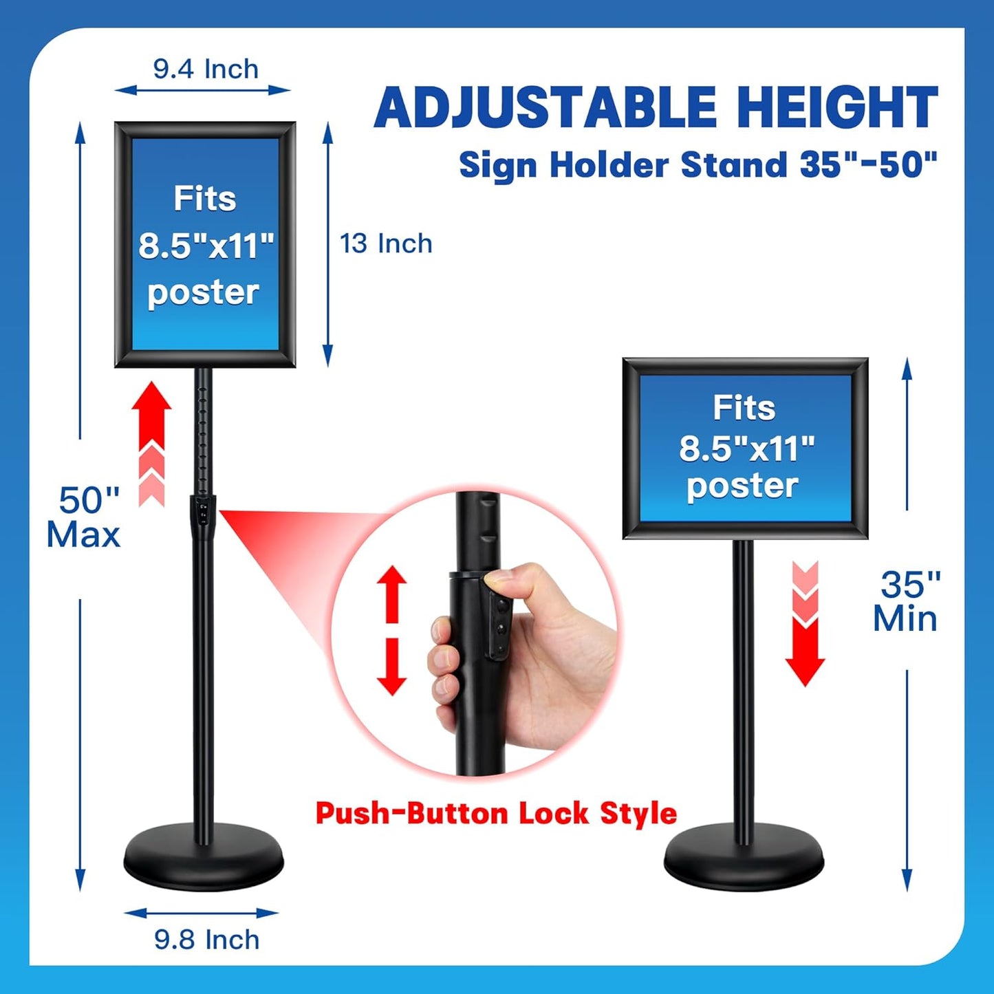 6Pack Sign Holder Stand - 8.5x11 Inch Adjustable Floor Standing Sign Stand for Display, Pedestal Poster Stand for Vertical & Horizontal View, Indoor & Outdoor Use for Business & Store - Black