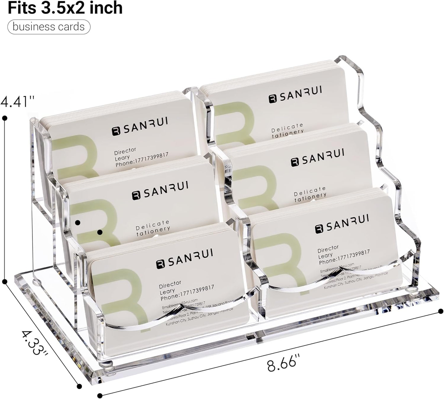YUXUN Business Card Holder Display for Desk,Clear Acrylic Cards Stand for Men and Women,6 Slots 3 Tier Multiple Business Card Organizer (6slots)…