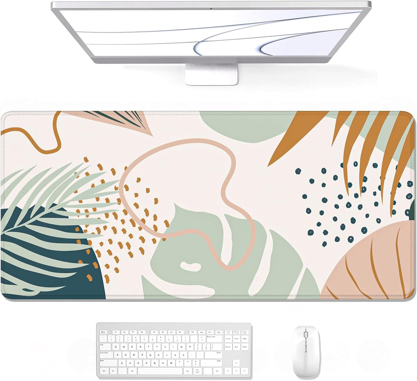Auhoahsil Large Mouse Pad, XXL Gaming Mousepad, Desk Mat for Desktop, Thick Rubber, Big & Long Size, Stitched Edges, Full Desk Pad for Laptop & Computer, Extended 31.5 x 11.8 in, Boho Leaves