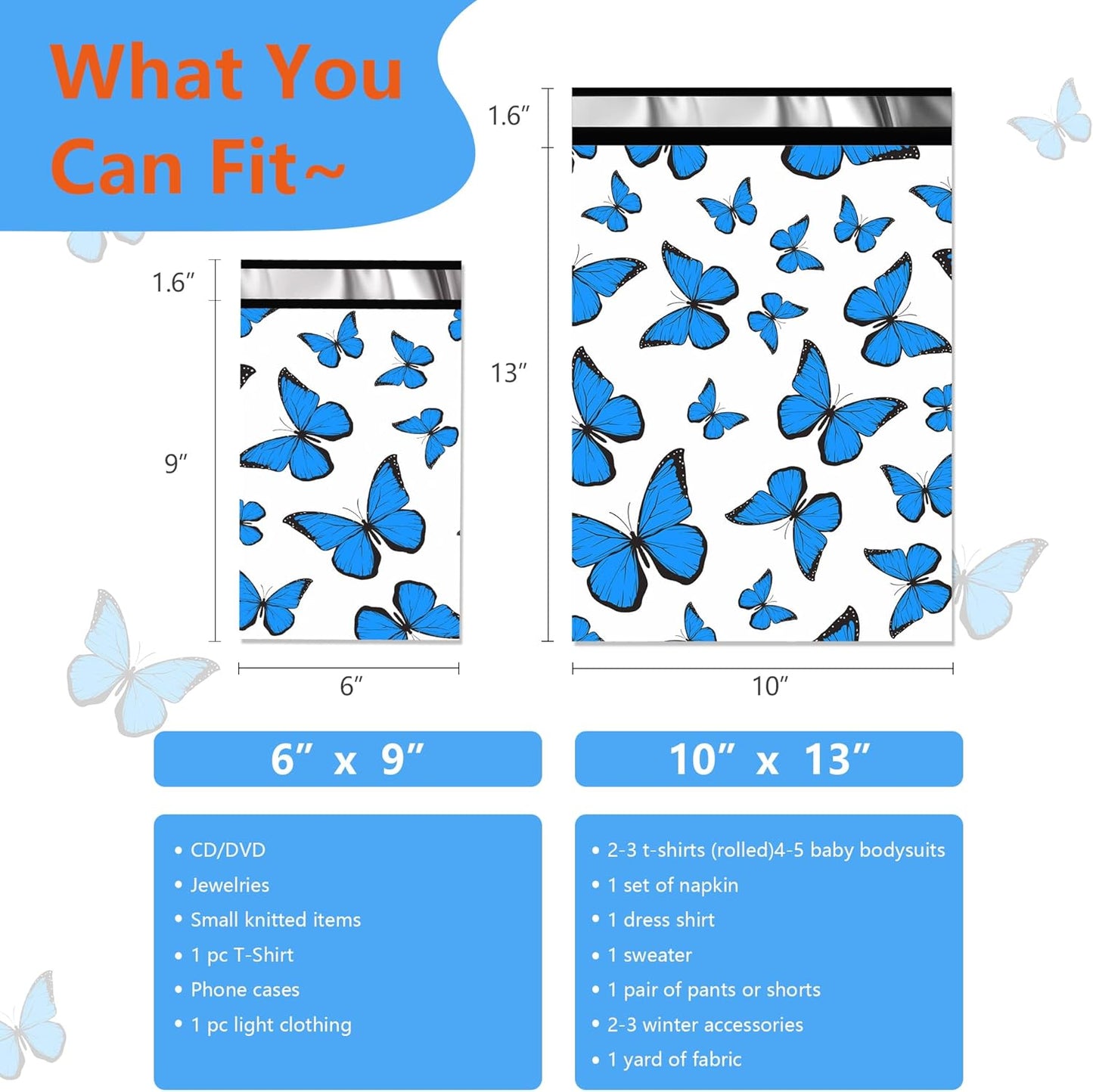 Cute Poly Mailers 6x9 Inch 100 Pcs - Butterfly Printed Shipping Bags for Clothing - Waterproof and Tear Resistant Mailing Envelopes - Self-Sealing Packaging Bags for Small Business