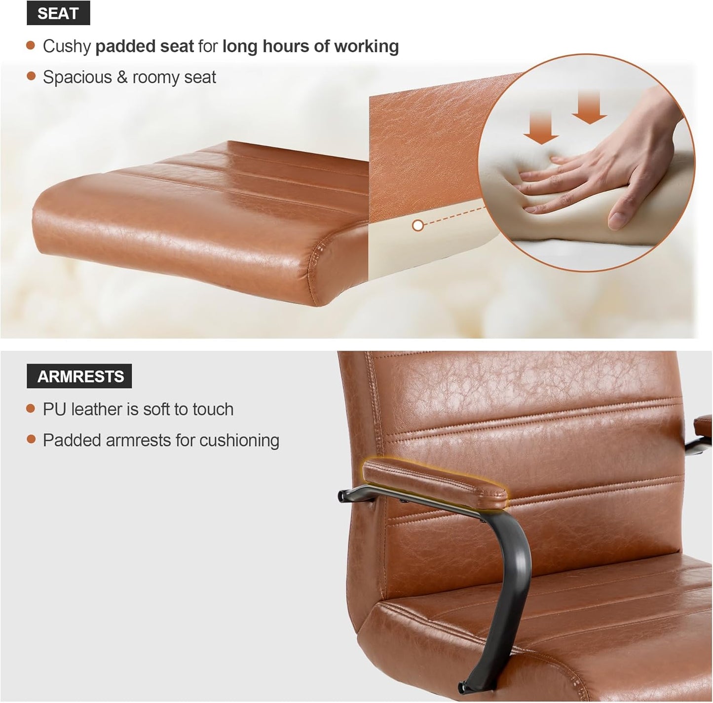 Office Desk Chair,Modern Leather Conference Room Chairs,High Back Home ofiice Chair,Adjustable Height Swivel Executive Computer Chair with Padded Seat and Armrest (Brown with Black Frame)