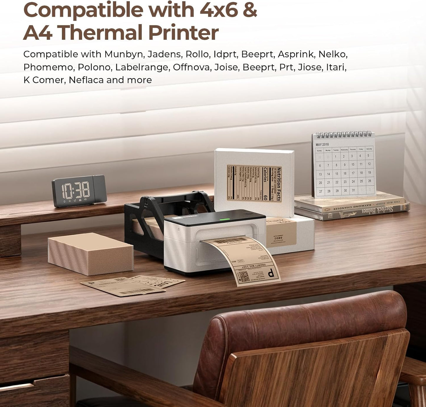 MUNBYN Brown 4"x6" Direct Thermal Shipping Labels, Commercial Grade Permanent Adhesive Fanfold Mailing Postage Label Paper for Thermal Printers and Packages, 220 Sheets per Stack