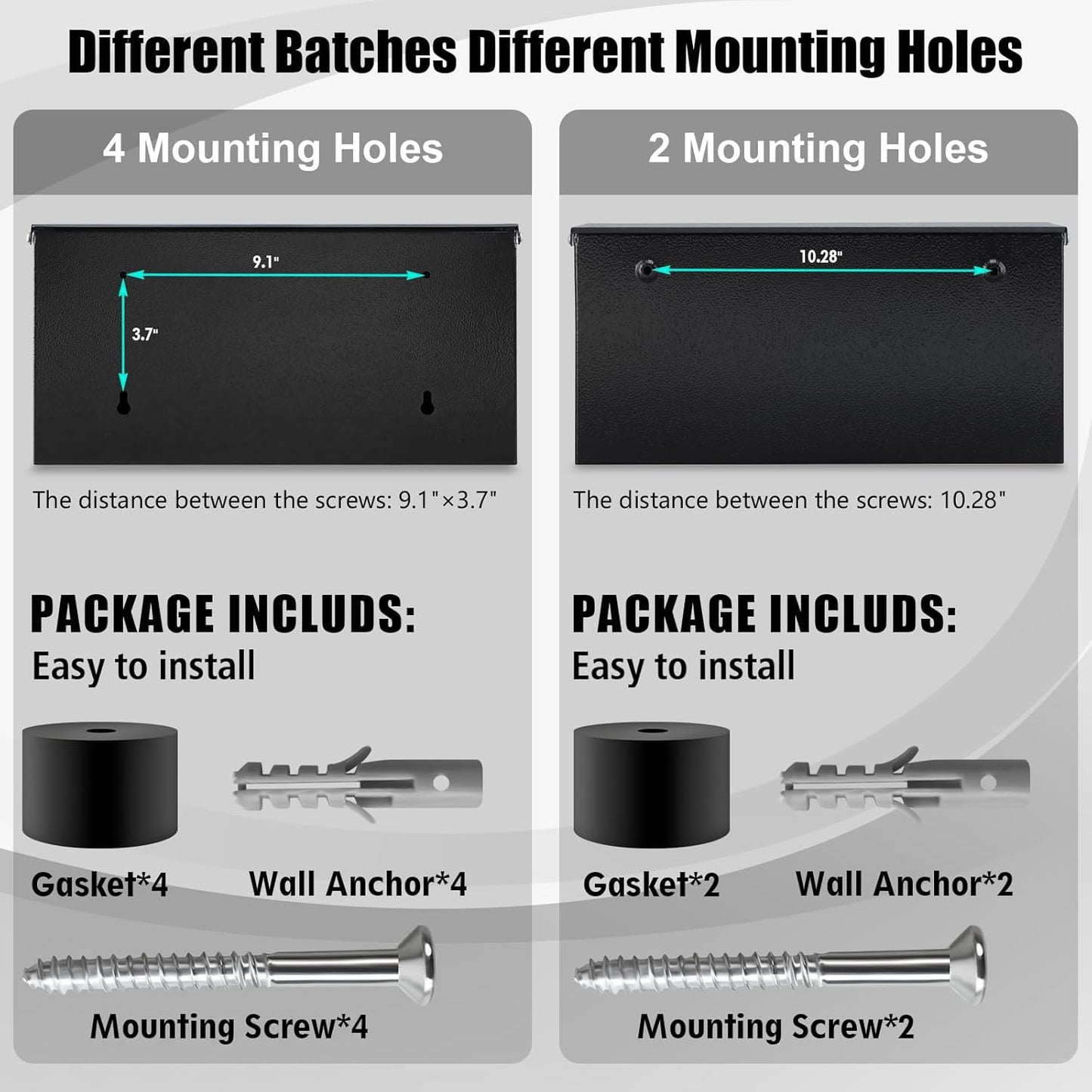 xydled Mailbox Wall Mount Door Mailboxes for Outside, Large Steel Hanging Metal Mailbox, Modern Post Box Package Parcel Drop Box for House Home, Textured Black, 14.56''x7.1''x4''