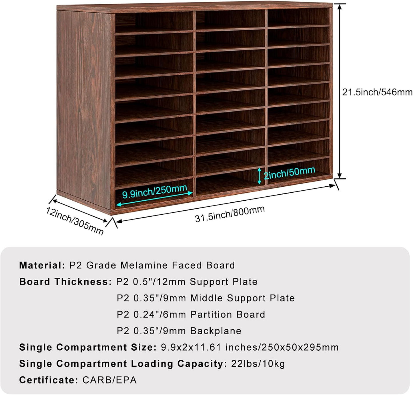 PAG Mail Sorter Organizer, Wood Literature Organizer, Student Mailbox for Classroom, Desktop Bill Paper Organizer for Office Home School, 27 Compartments, Brown