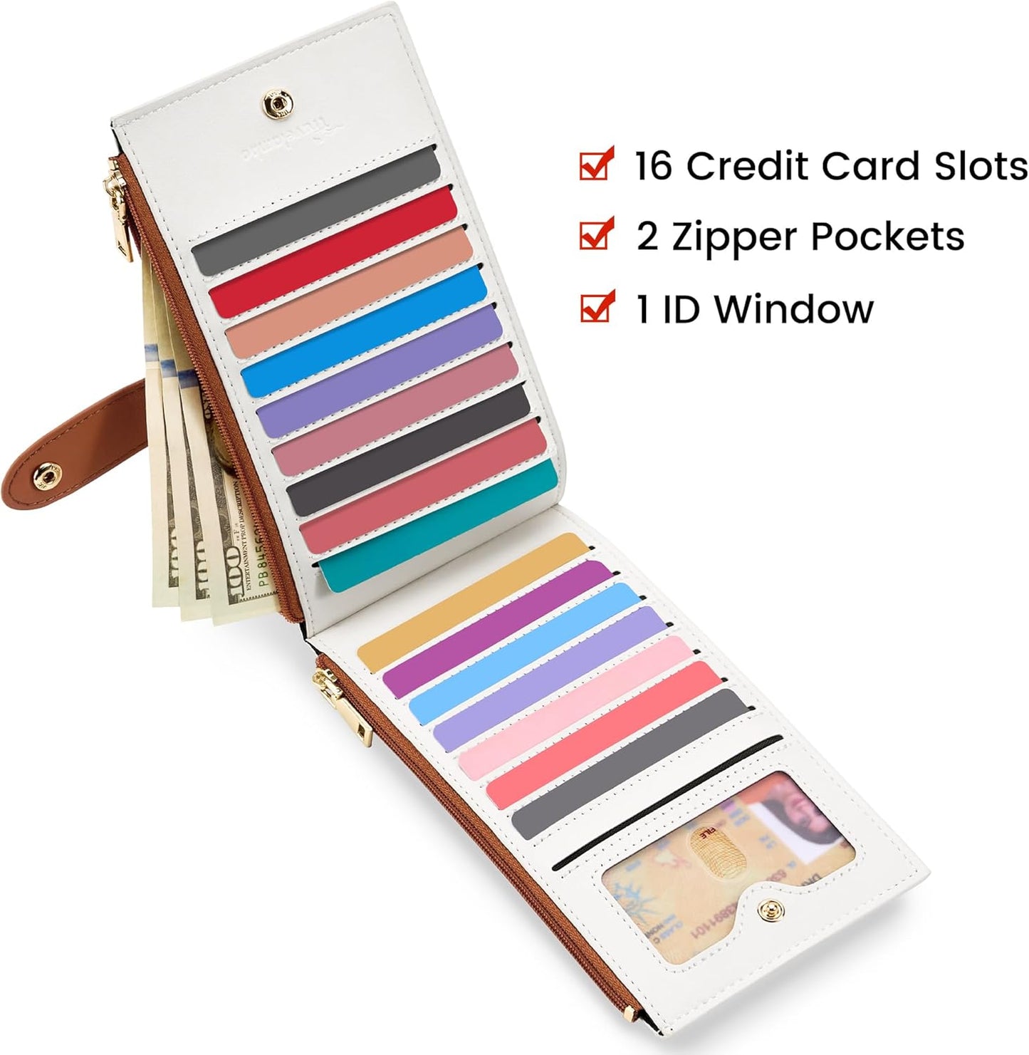 Travelambo RFID Wallet Women Large Size Bifold Multi Card Wallet Case with Zipper Pocke Credit Card Holder for Women